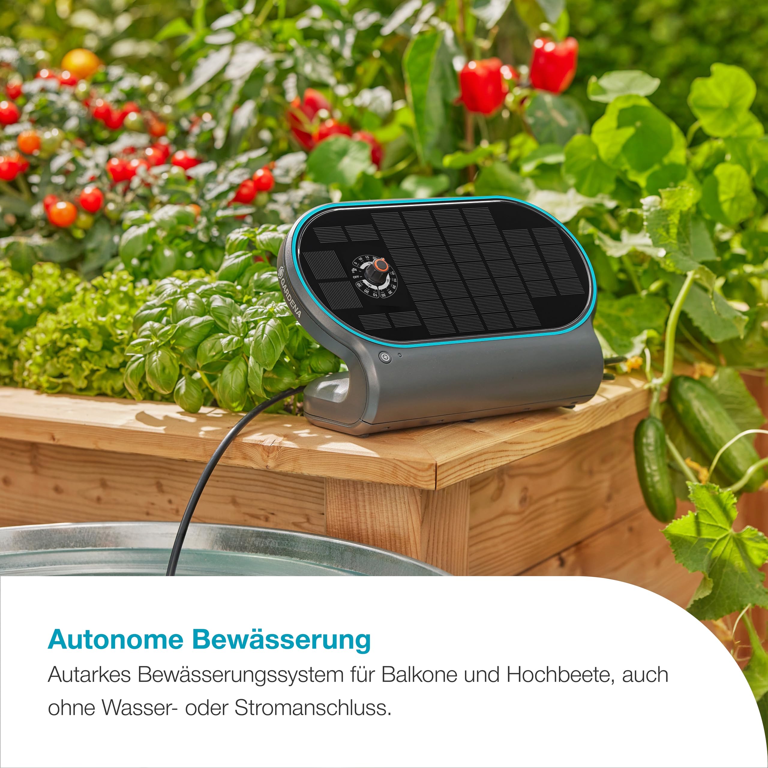 Gardena AquaBloom L Set, autarkes Bewässerungssystem für Balkon, Terrassen und Hochbeete, ohne Wasser- oder Stromanschluss, einfache Installation, versorgt bis zu 30 Pflanzen (13330-20)