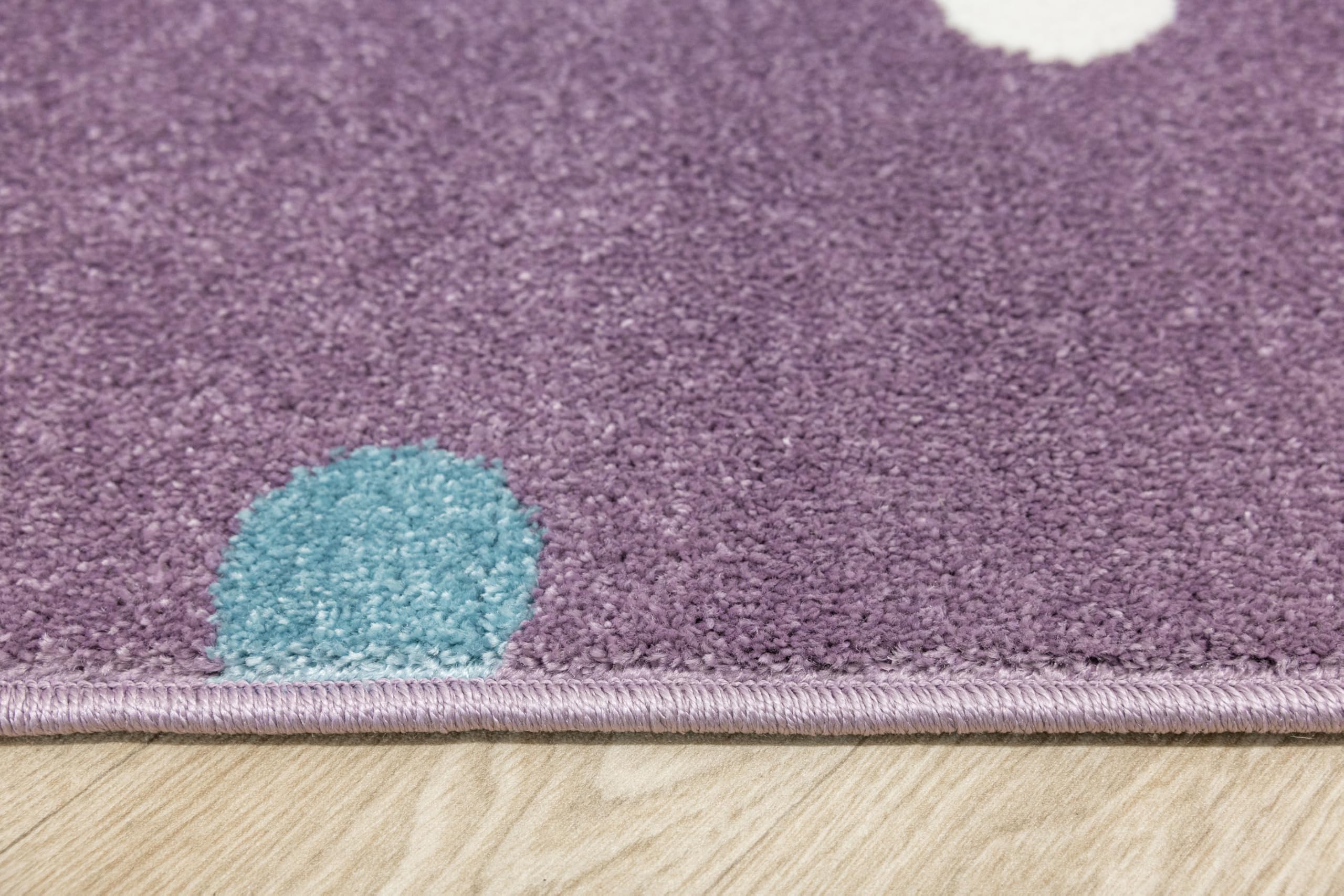 Lima rechteckig Kinder Teppich Lila 100x150 cm, Kinderzimmer Kurzflor Teppiche| Kinderteppich Mädchen| Kids Carpet |Spielteppich Kinder Babyzimmer Tepich |gepunktetes Muster |Wohnzimmer Teppich