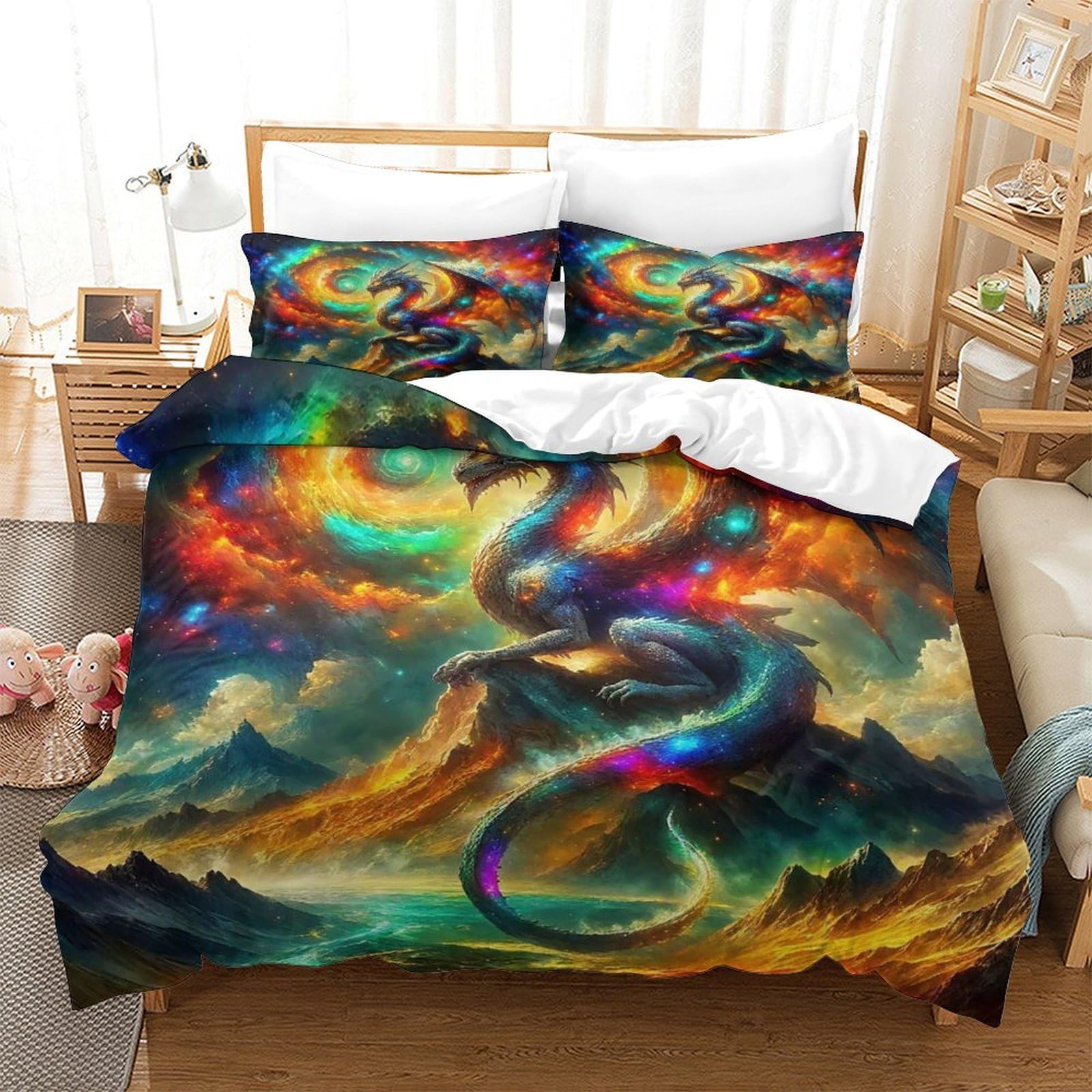 Housse de couette dragon zippée anti-plis pour lit super king 260x220