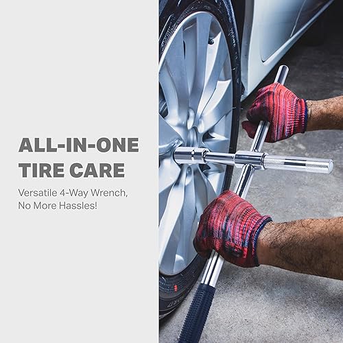 Miniatura 2 de Boulder Tools Llave de neumático cruzada de 23 pulgadas, llave universal extendida, telescópica de 4 vías resistente, ideal para cargardescargar