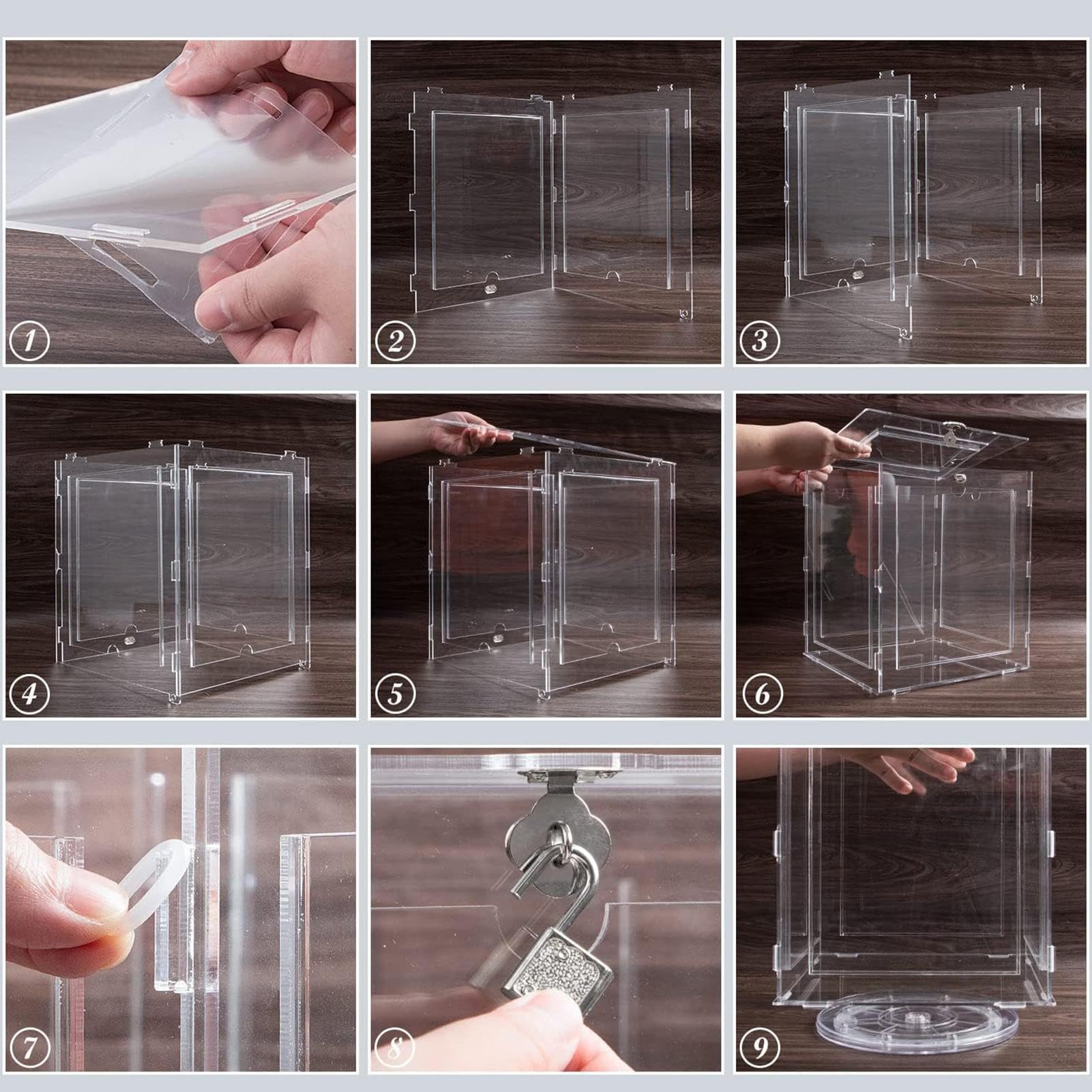 Scatola per carte in acrilico – Porta busta trasparente con cornice | fotografica, cassetta postale bloccabile, contenitore portaoggetti in acrilico trasparente | ideale per la visualizzazione di