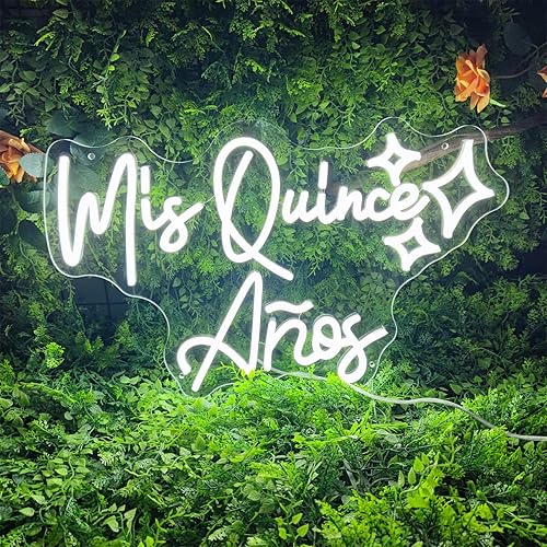 Miniatura 5 de Letreros de neón de Mis Quince Años para decoración de pared, letrero de neón de membrillo Mis de 30 pulgadas, luces LED Mis 15 años, letrero de