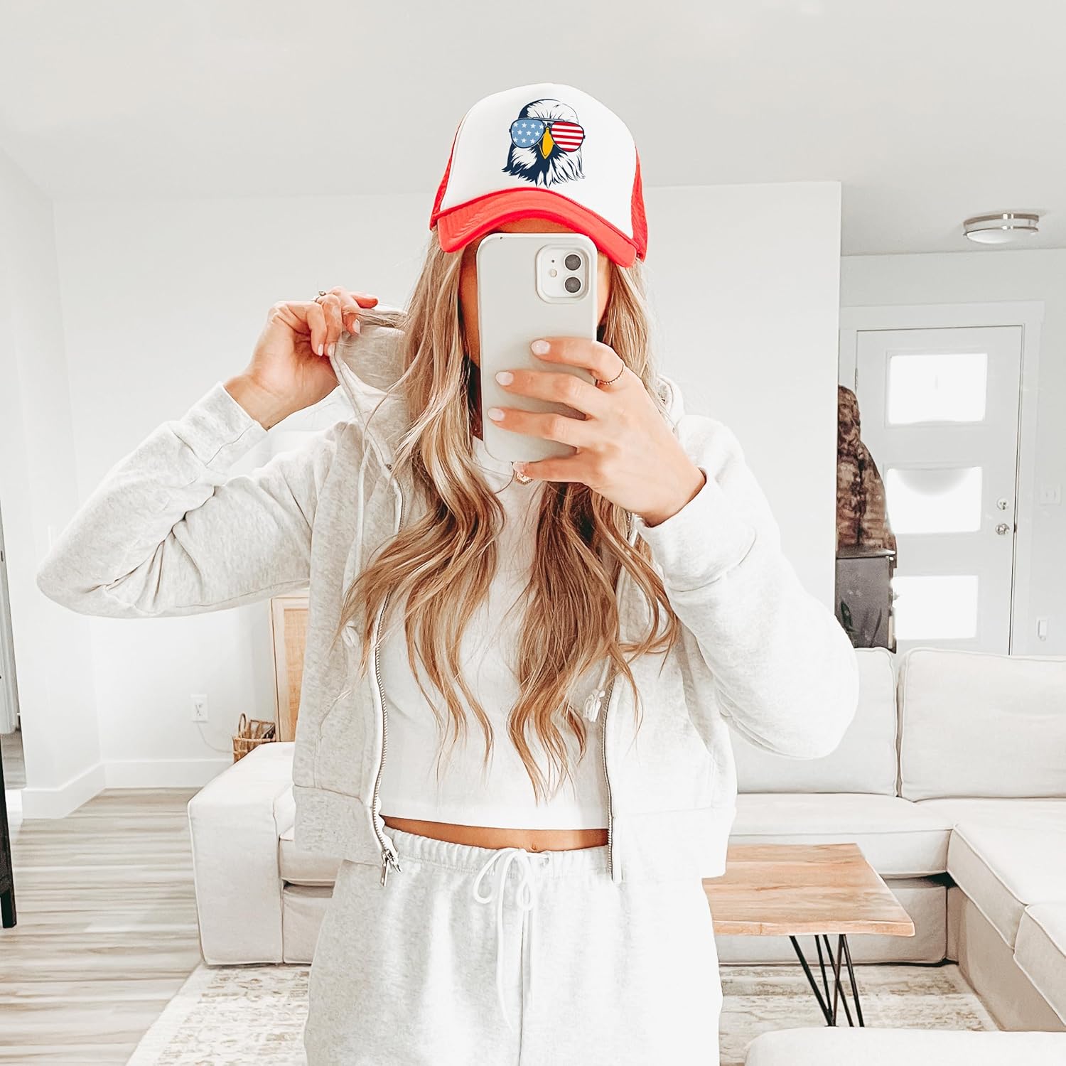 Patriotic Eagle with American Flag Sunglasses Hat Classic 5 Panel Mesh Snap Back Trucker Hat