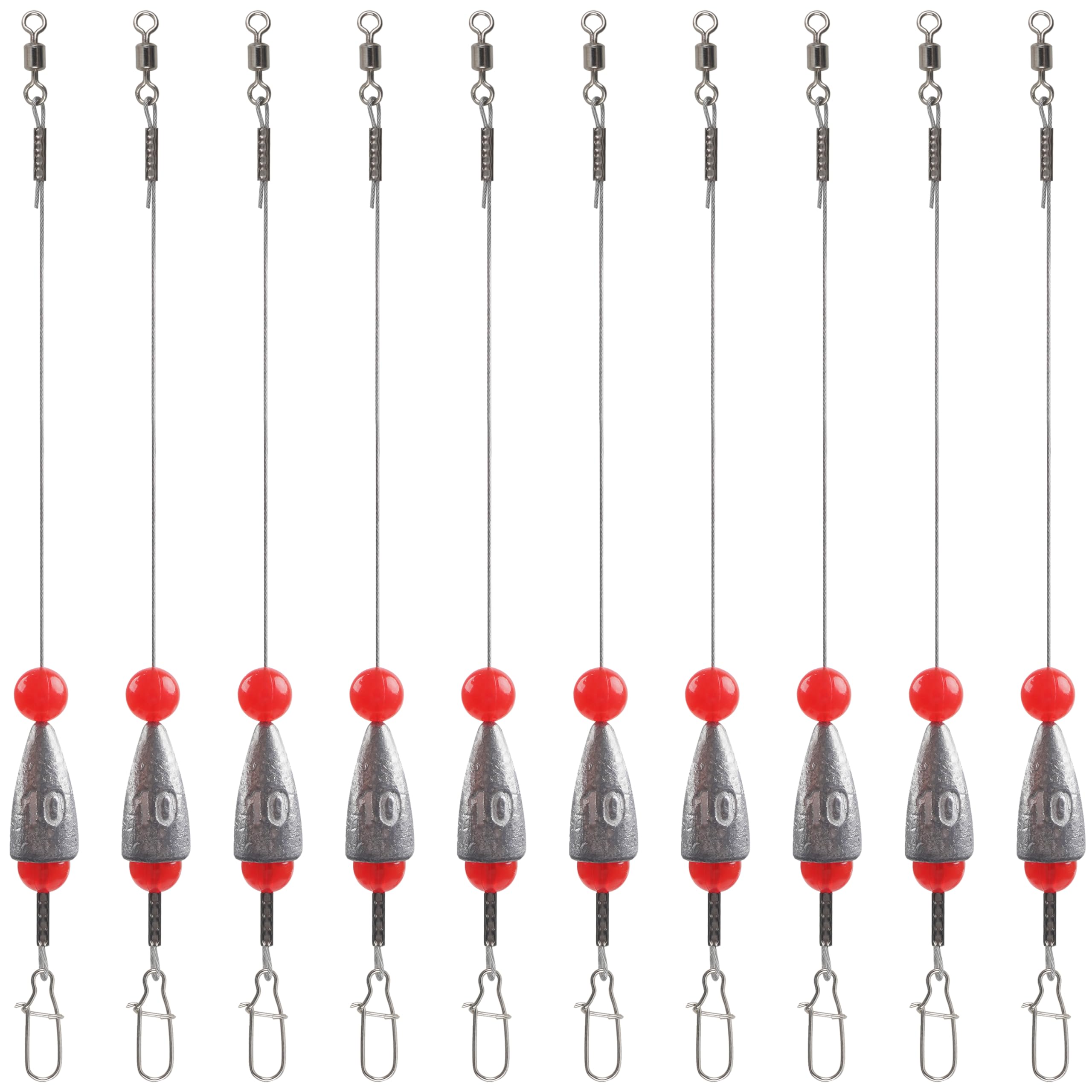 Carolina Rigs for Bass Fishing, Pre Rigged Carolina Catfish Rigs Kit Ready Tied Steel Fishing Leaders with Bullet Fishing Weights Beads for Saltwater