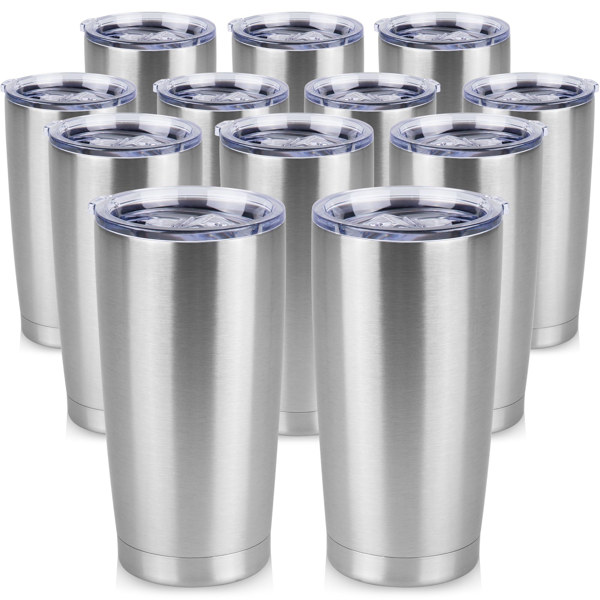 Edelstahlbecher mit Deckel, doppelwandig, isoliert, für heiße und kalte Getränke, pulverbeschichtet, Reise-Kaffeebecher, 590 ml, Matal (Edelstahl, 12 Stück)