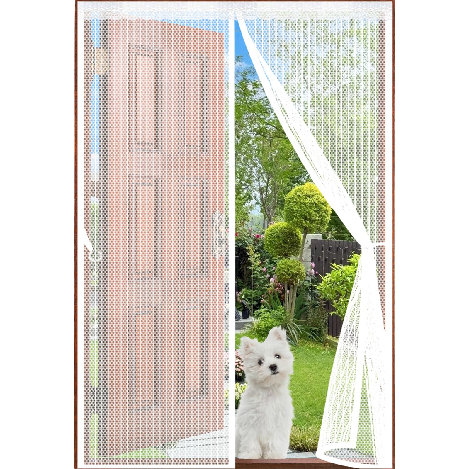 Lijiao White Magnetic Screen Door 82 X 245 Cm Keep Bugs Out Lets Fresh Air In, With Powerful Magnets And Full Frame Hook&Loop, No Gap, Mesh Curtain Anti Mosquito Kid And Pet Friendly,