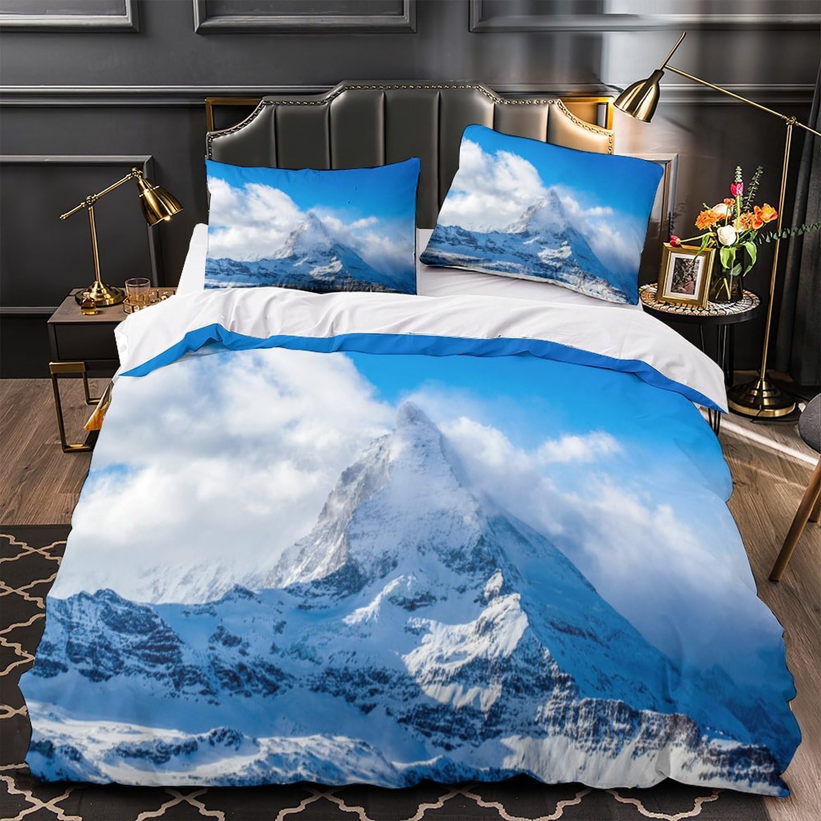 Parure de lit léopard des neiges 260x220 cm avec housse de couette en microfibres pour lit super king