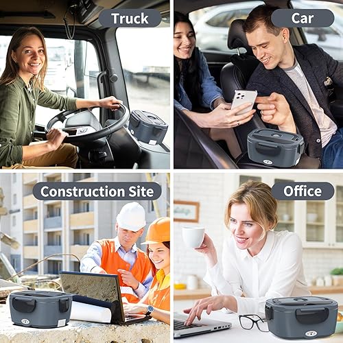 Miniatura 7 de Vingud Lonchera Eléctrica para Adultos, Lonchera Calentada con 2 Contenedores de Acero Inoxidable, 1.5L Calentador de Alimentos Portátil de 80W para