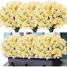 LOMOHOO 8 Bundles Artificial Daffodils Flower Outdoor Artificial Flowers UV Resistant Fake Flower Faux Blue Flowers Shrubs for Indoor Outside Garden Porch Window Box Home Office Wedding Decor Yellow