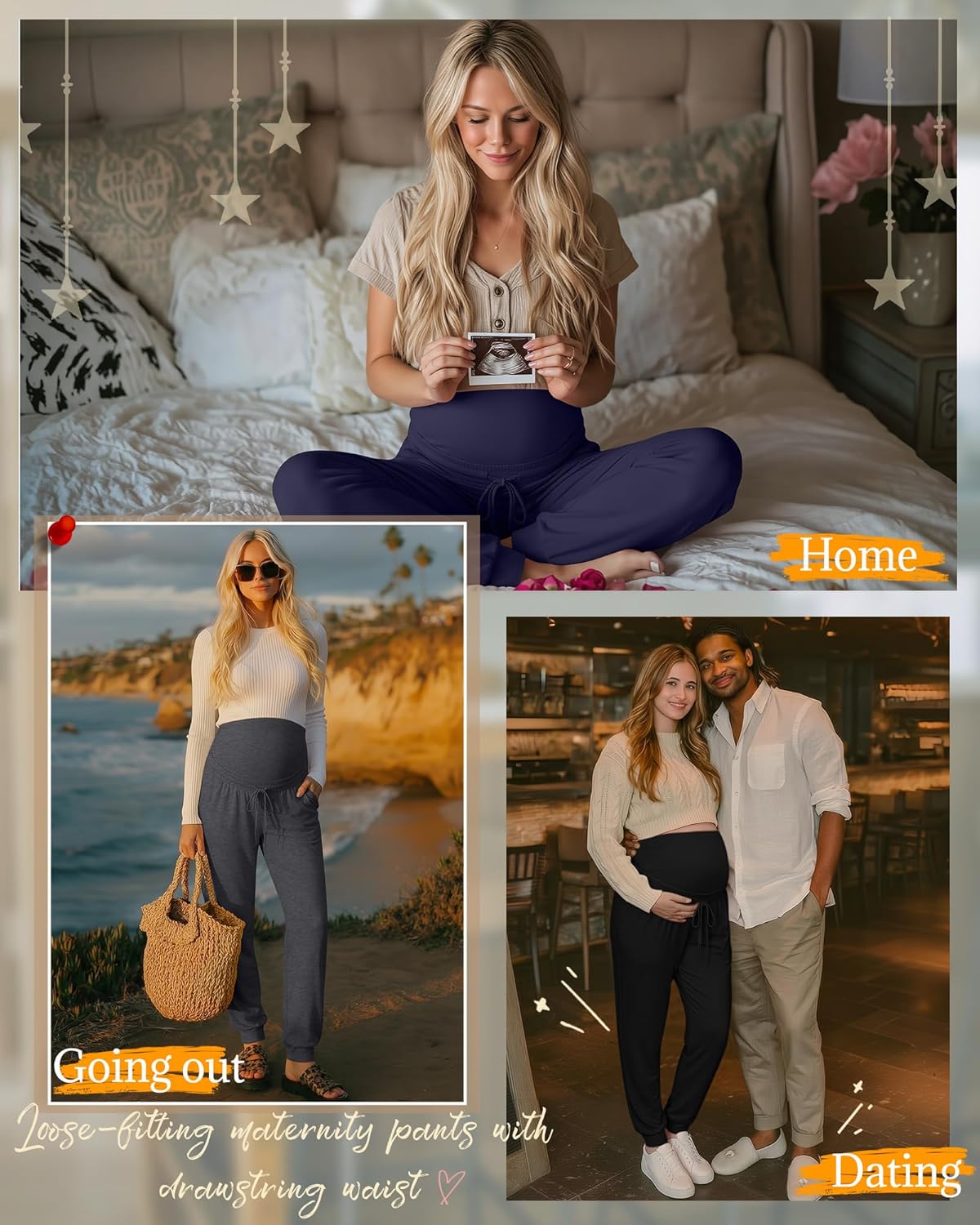 3 Pack Women's Maternity Pants Over Belly Pregnancy Lounge Pants Loose Drawstring Maternity Joggers with Pockets - Image 6