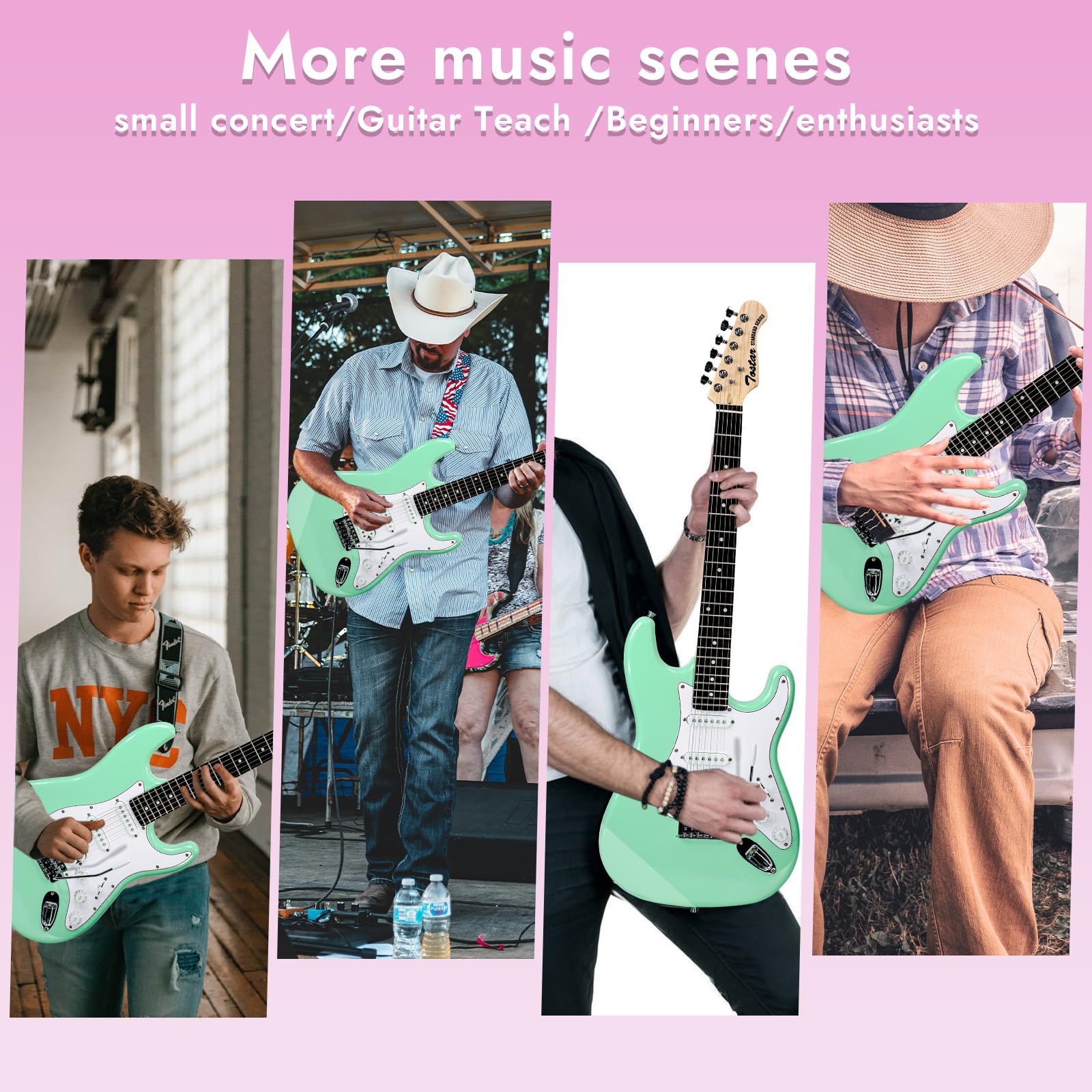 E-Gitarren-Set, 99 cm, solide Rechtshänder, E-Gitarre für Anfänger mit Verstärker + Gurte + 4 Gitarrenplektren + 6 Saitensatz + Stimmgerät + Kabel + E-Gitarrentasche, TST-220 SFG