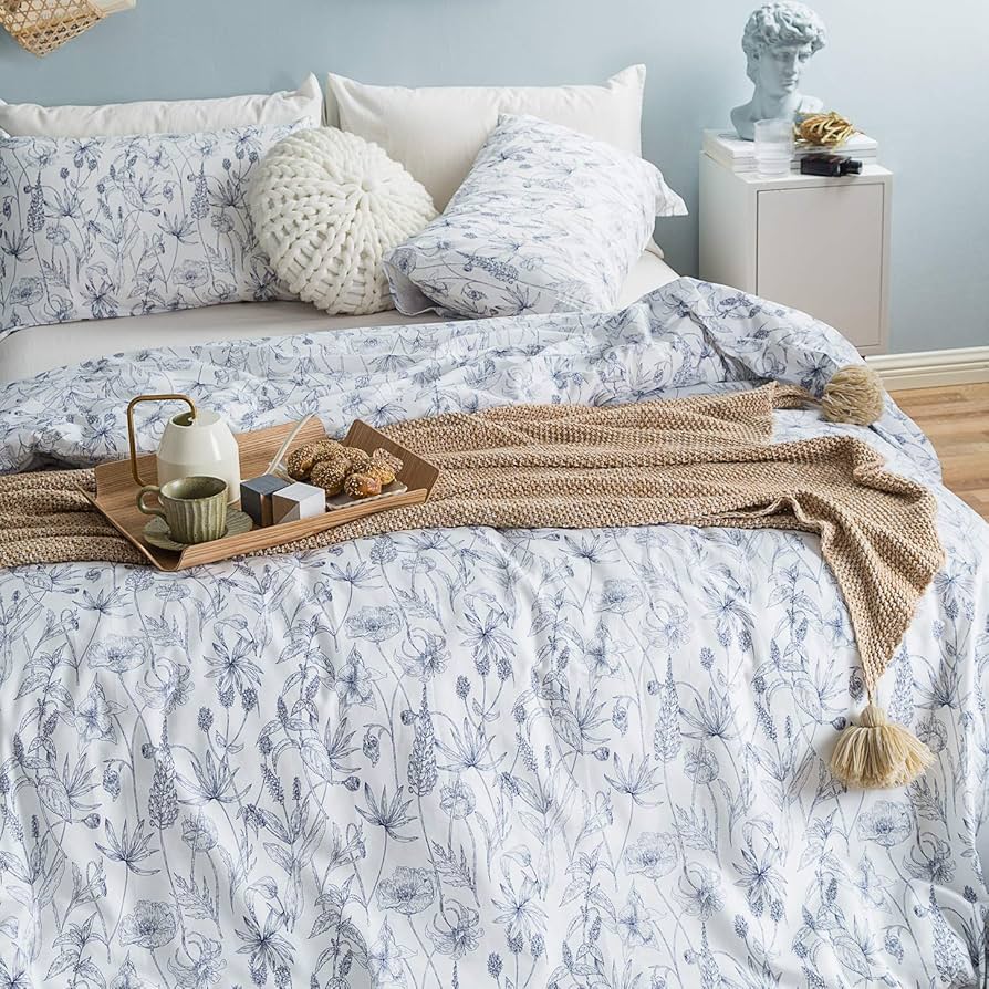 Catherine Lansfield Mya Tropical Floral Reversible Single Duvet Cover Set With Pillowcase Duck Egg Blue