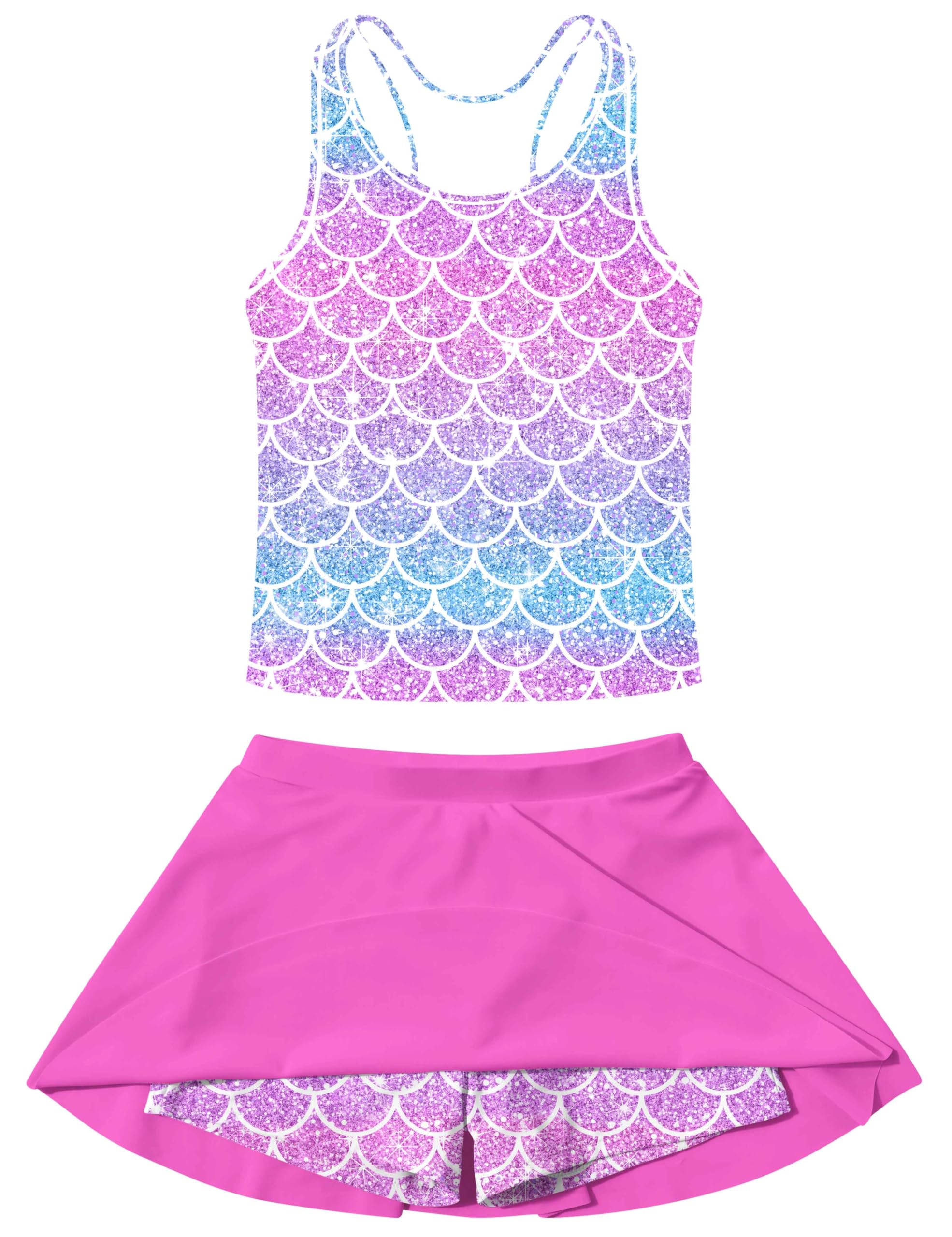 Vogseek 4-9T Girls 2-Piece Bathing Suit Sleeveless Swimsuit Tankini Sets with Shorts Skirt Swimwear