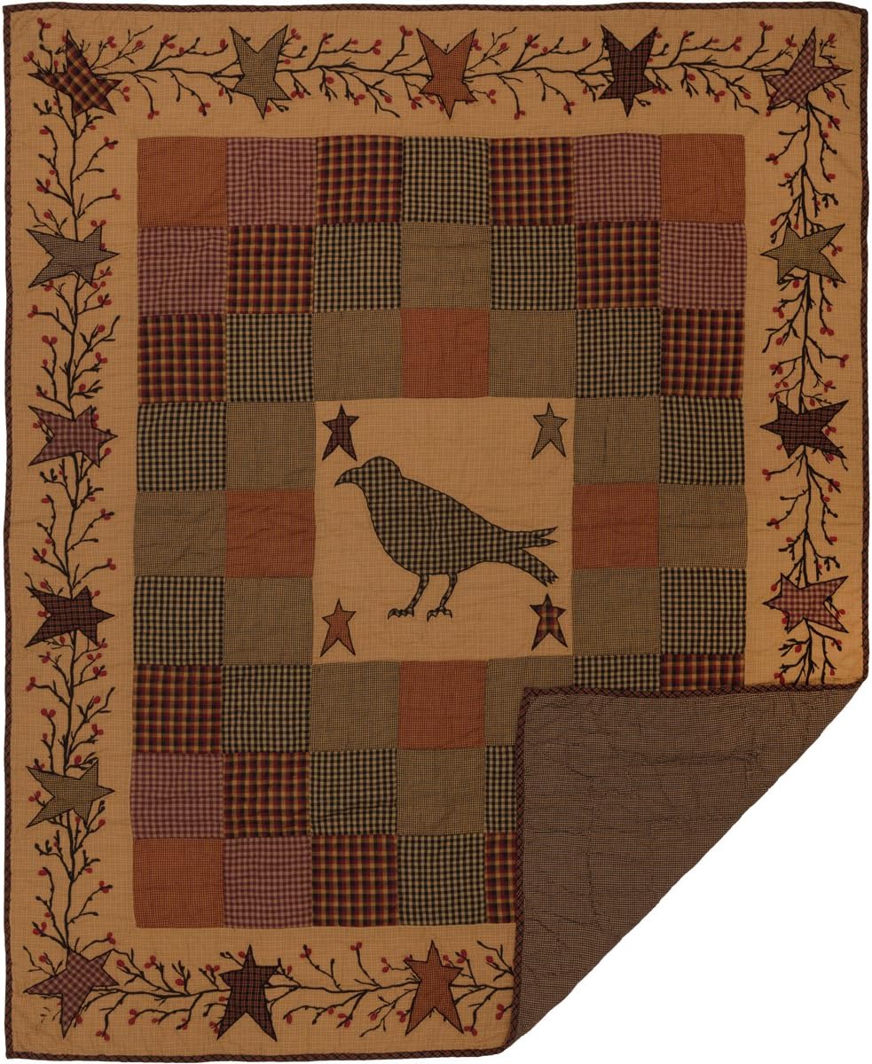 VHC Brands Heritage Farms, Primitive, Rectangle Decor, Applique Crow and Star Quilted Throw, 60x50