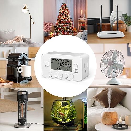 Miniatura 7 de BN-LINK Temporizador digital resistente de 7 días con doble salida, pantalla LCD, diseño programable de 3 puntas, para luces, ventiladores,