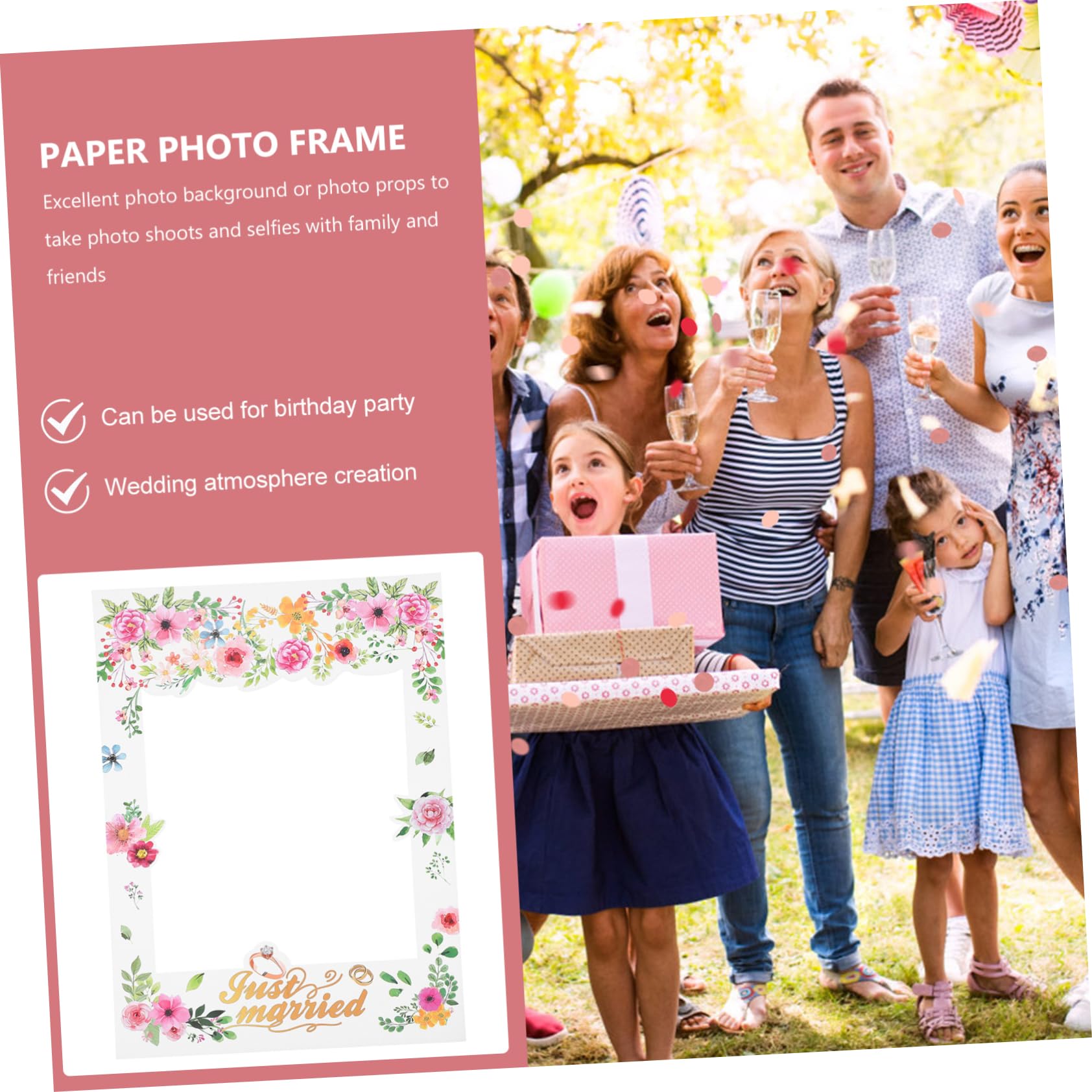 KOMBIUDA 2pezzi Cornice Fotografica Floreale Per Matrimoni Accessori Per Foto Booth Romantici Per Feste Cabina Fotografica e Selfie Materiale Resistente e Design Elegante