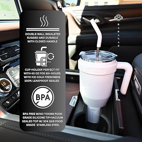 Miniatura 2 de Vaso de 40 onzas con asa y tapa con pajilla, botella de agua reutilizable de acero inoxidable, taza aislada de viaje, apta para portavasos  Regalos