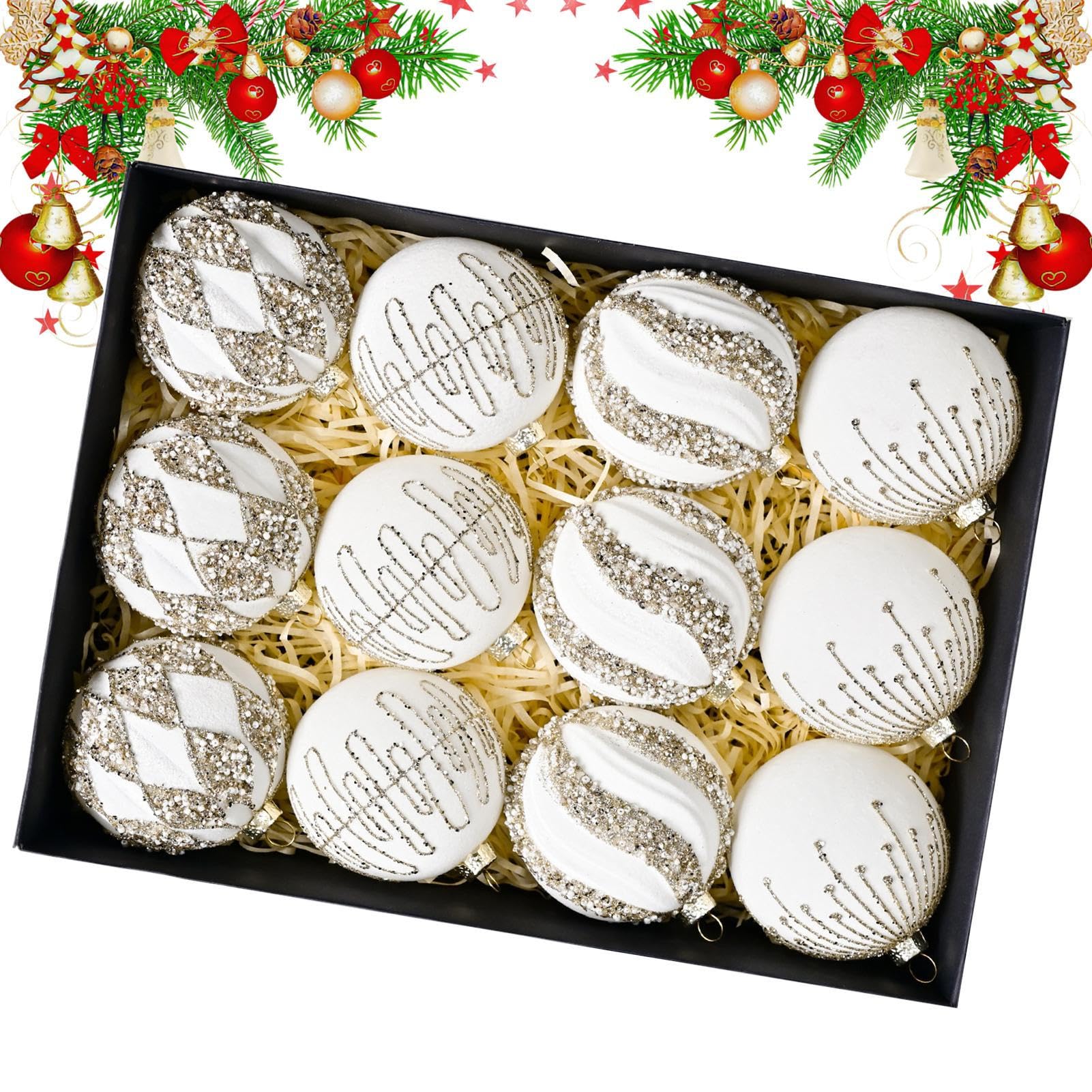 Décorations de Noël lot de 12 boules prêtes à suspendre pour cheminée et porte