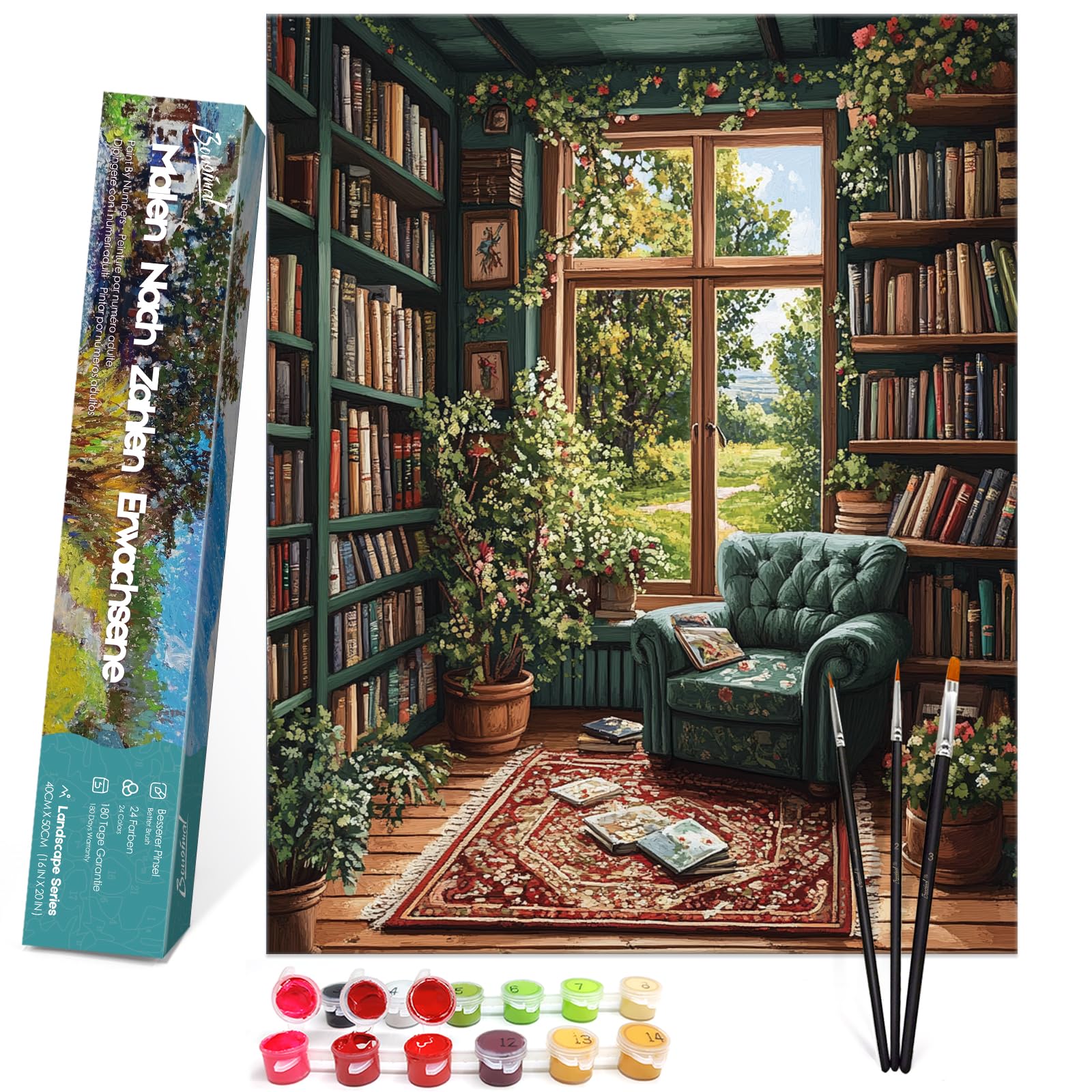 Bougimal Pintura por Números Adultos Paisaje con Pinceles y Pinturas Acrílicas - 40 x 50 cm, Sin marco, Librería 2 — view 19