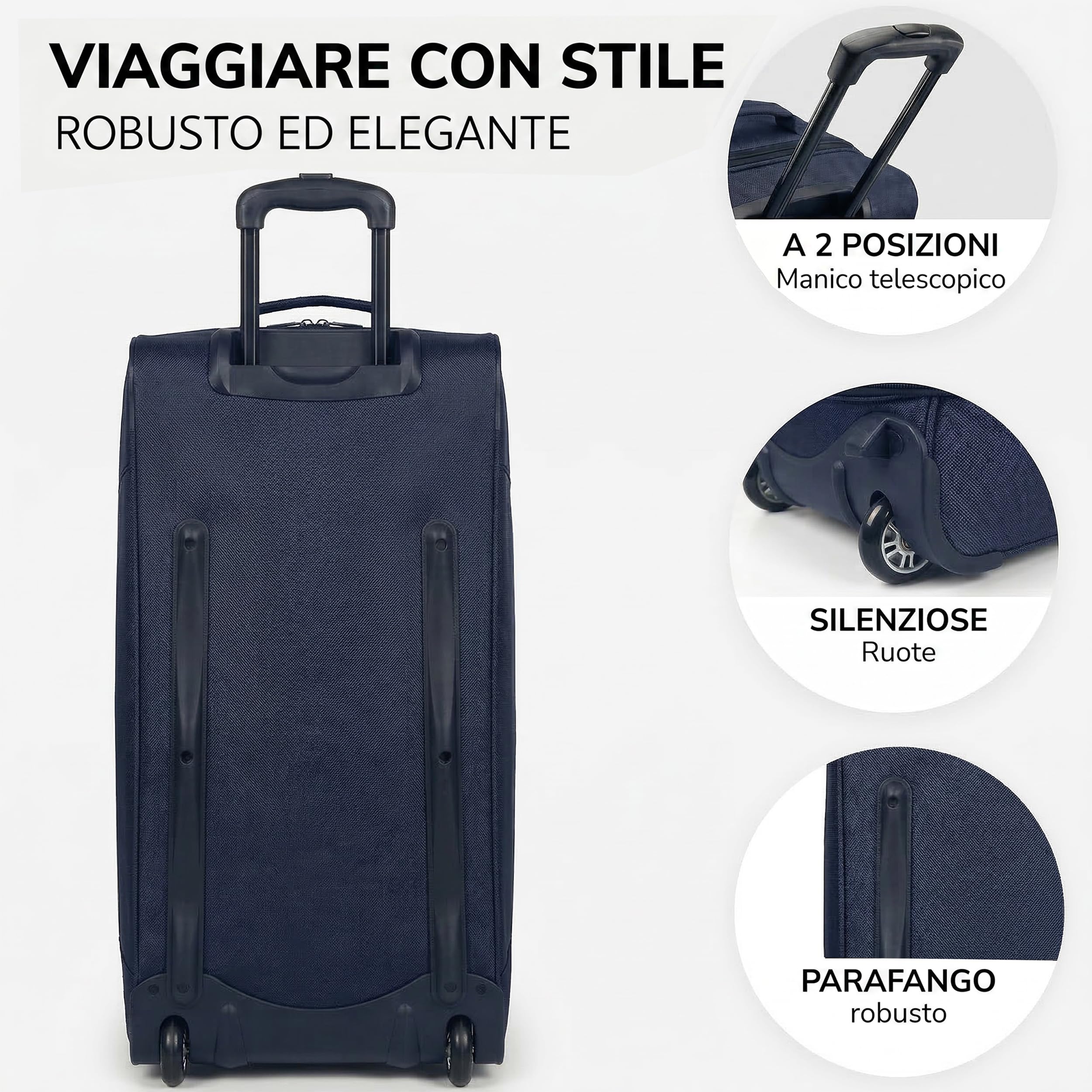 FERGÉ XL borsa da viaggio capiente con rotelle, espandibile e scomparto per scarpe - Trolley con cinghie di fissaggio, borsa da viaggio morbida, Weekender PARIS