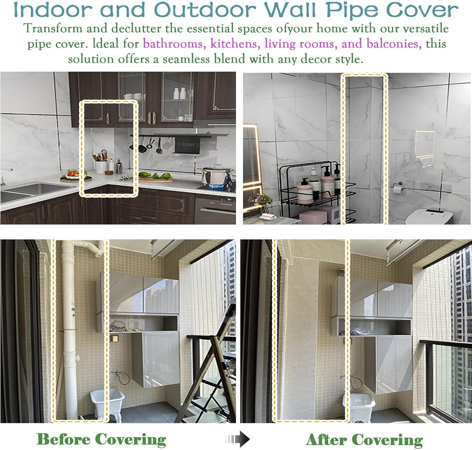 U-Shaped Pipe Rainproof Cover, Weatherproof Wood Grain Ventilation Duct Covering, Pipe Drainage Concealer for Wall Ducting (60/80/90/100/130 cm) - Durable, Stylish, Weather Resistant