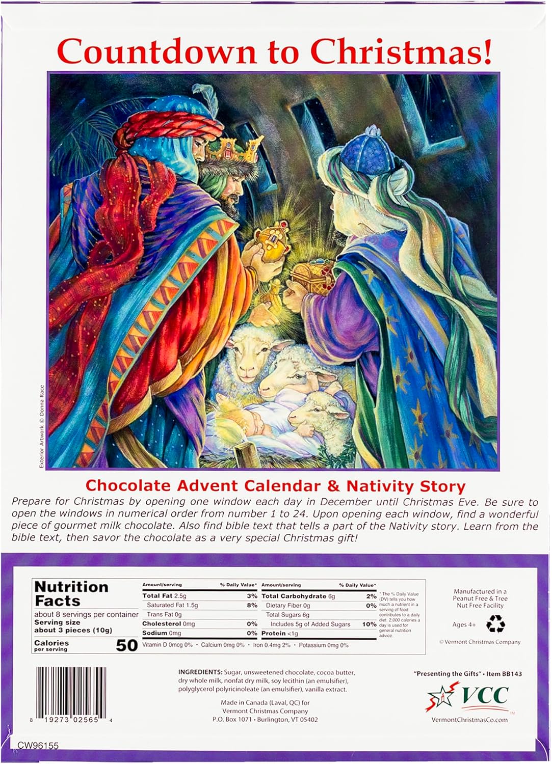 Religious Chocolate Advent Calendars 2026 (10-Pack) - 'Presenting the Gifts' Christmas Advent Calendar with 24 Milk Chocolate Pieces & Nativity Story - Vermont Christmas Company