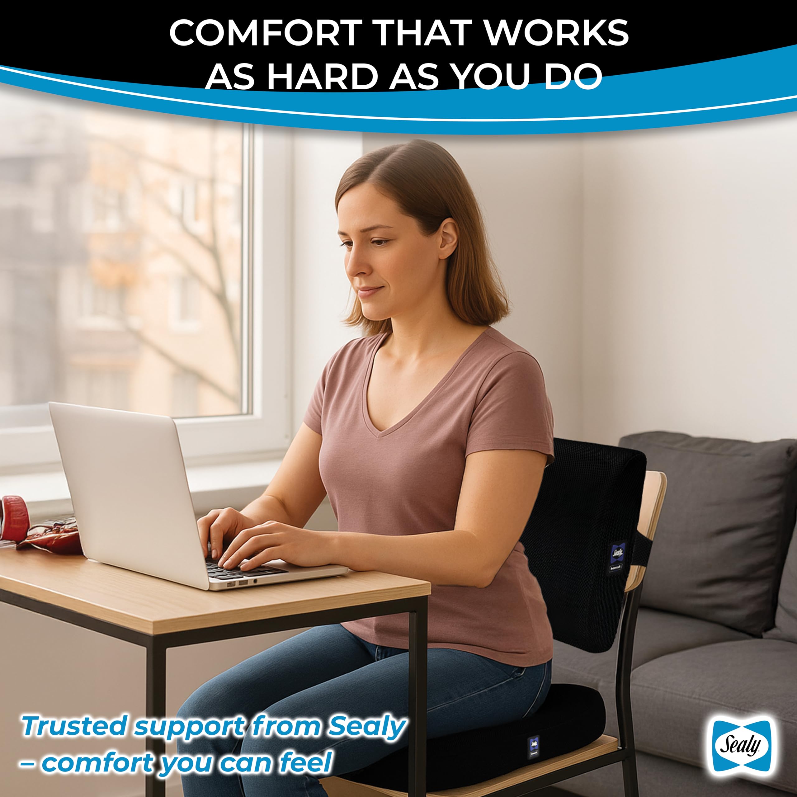 Sealy, Juego de 2 cojines, mejora tu experiencia de asiento con la máxima comodidad y apoyo para el hogar, la oficina y el coche, funda lavable, malla transpirable, espuma viscoelástica de alta