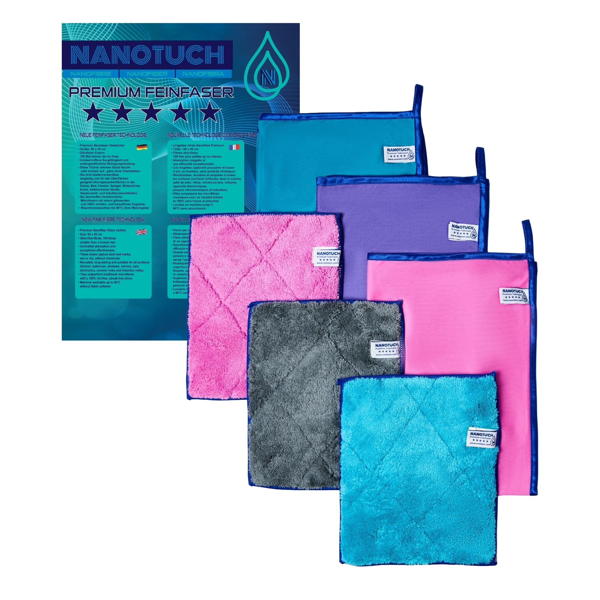 Lot 6 Chiffons Microfibres Vitres & Polissage | 3 Lingettes Nanofibre 65x45cm + 3 Lavettes Éponges Épaisses | Nettoyage Vitres Maison, Voiture, Salle de bain, Cusine | Microfibre Sans Traces (5)