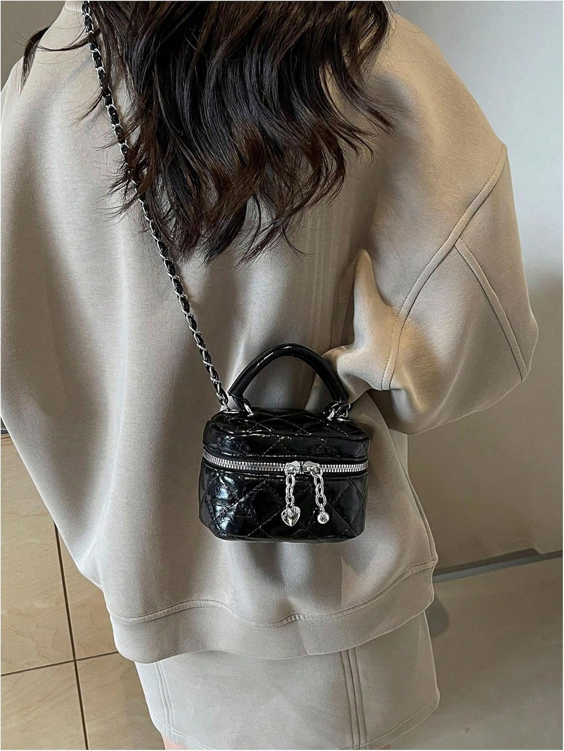 Women's Quilted Zipper Crossbody Handbags Y2K Top Handle Small Bucket Bags Designer Satchel Purses - Image 2