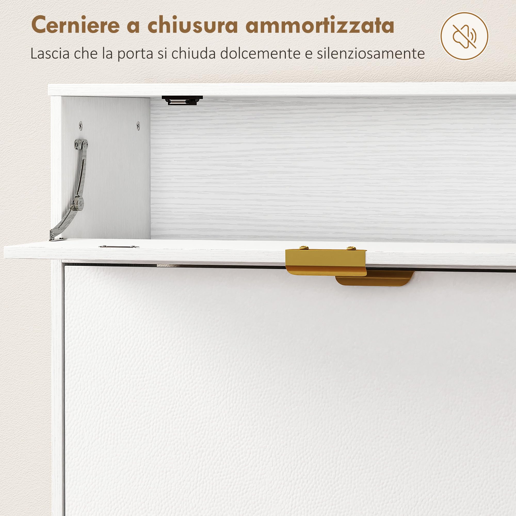 HOMCOM Scarpiera Salvaspazio Slim con Ante a Ribalta Effetto Pelle e Armadietto, Scarpiera Ingresso con Ripiani Regolabili, Base Rialzata, Porta Scarpe per 12 Paia con Maniglia, Bianco