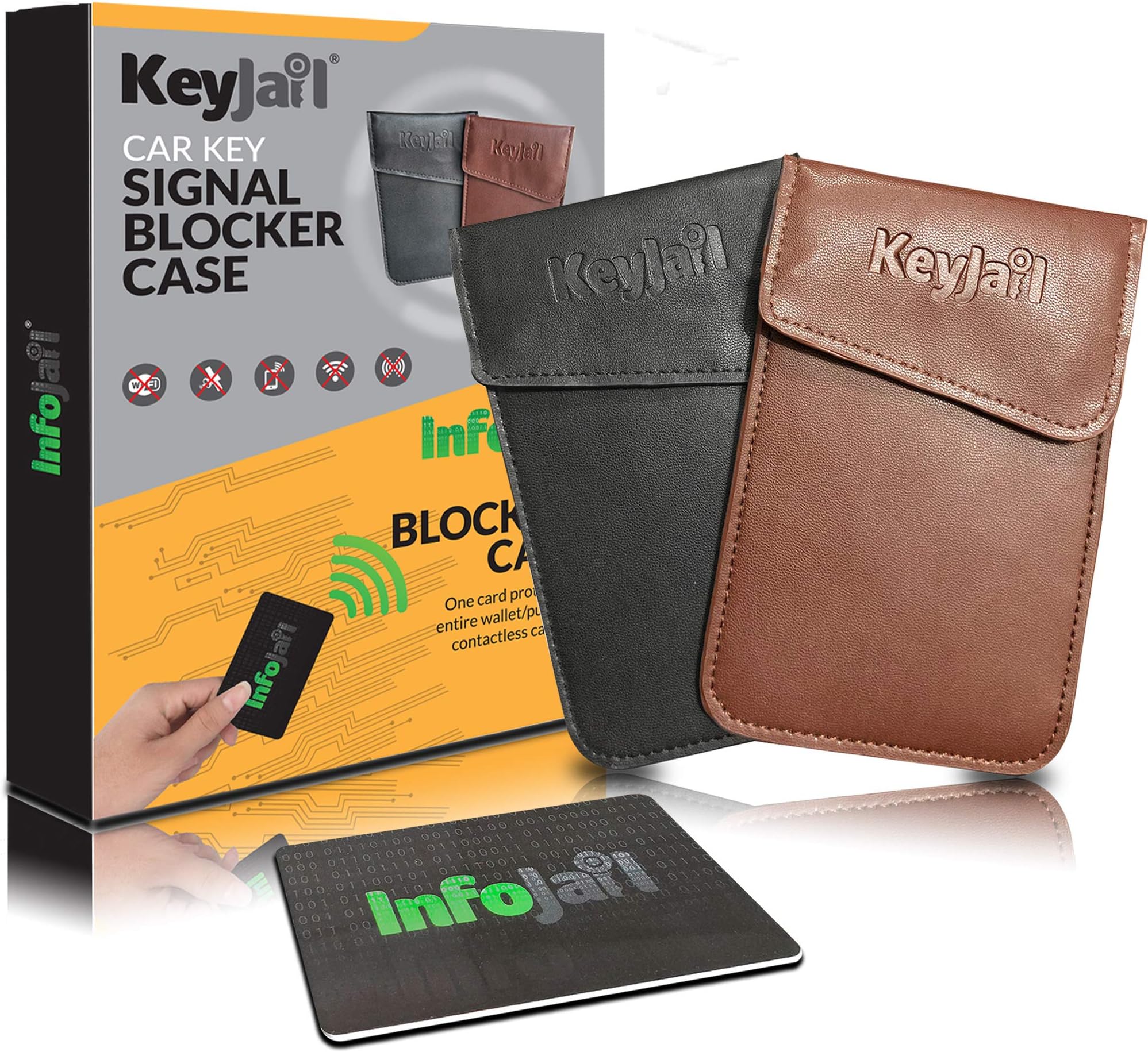 Keyjail 2X Car Key Signal Blocking Faraday Pouches with RFID Blocking Card for Wallet/Purse/Passport/Fraud Protection