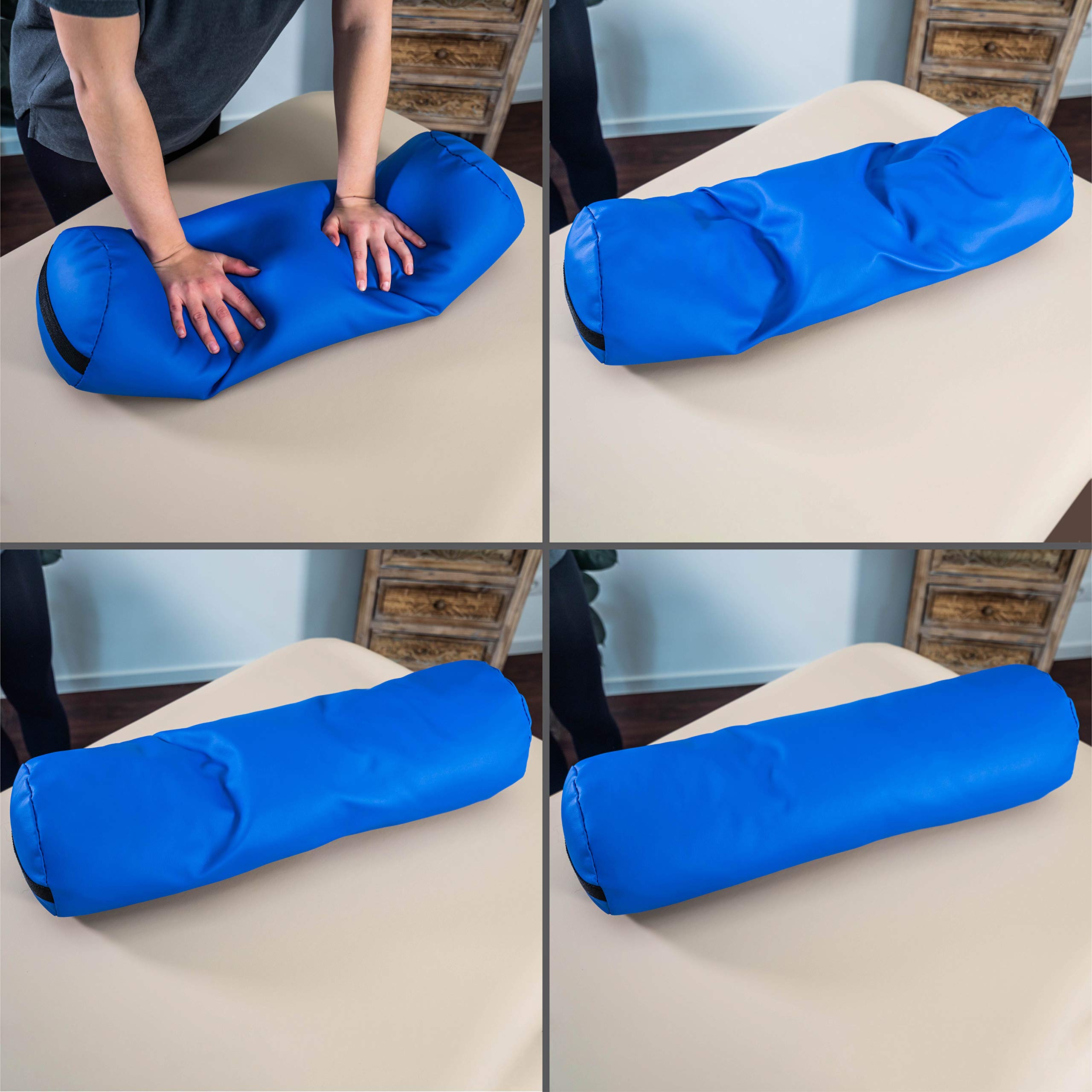 Zen – Cojin rulo Blando para camillas de Masaje y de Fisioterapia 20x20x66 cm - Cojin cilindrico para Cuello y Rodillas - Almohada cilindrica de Espuma con Funda de Cuero sintético PU Azul Real