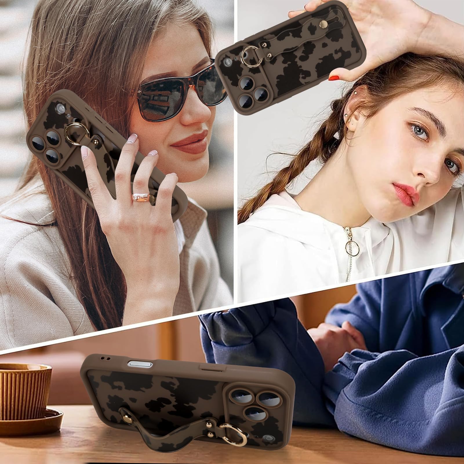 Funda compatible con iPhone 17 Pro Max con correa de mano para el dedo, para niñas y mujeres, bonita y divertida funda de teléfono con soporte para pulsera, funda protectora de silicona