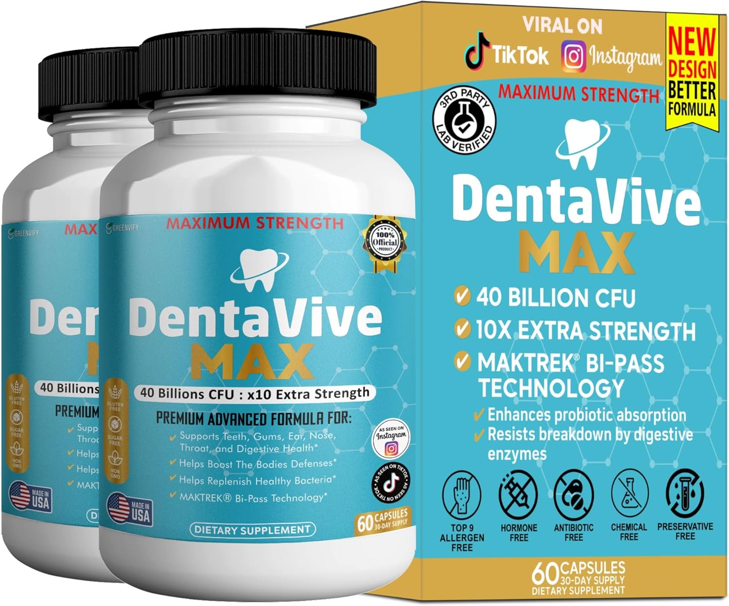 DentaVive Max Probiotic Supplement, 40 Billion CFU, 60 Capsules, Premium Oral Health Support for Teeth, Gums, Digestive Health (2)