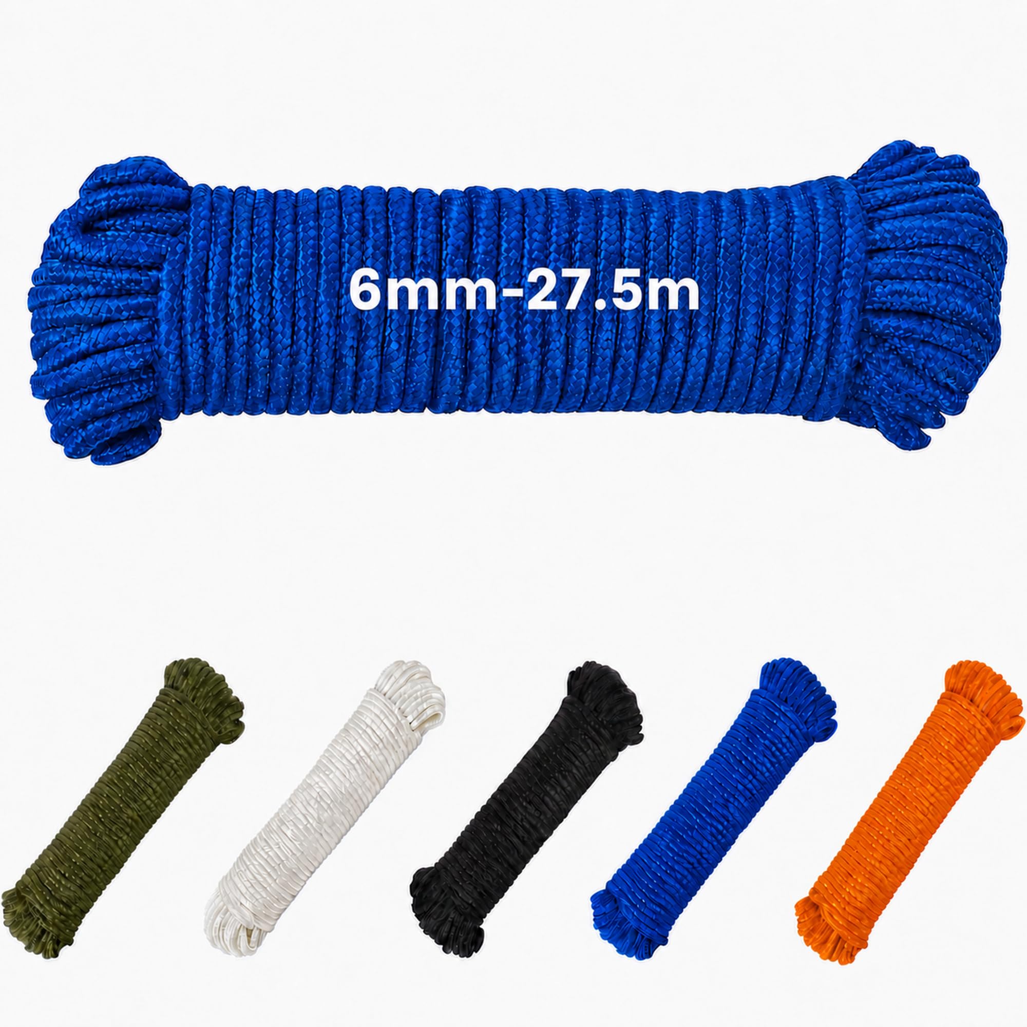 Utility Rope Diamond Braided Polypropylene Rope, Strong Lightweight All Purpose Cord for Camping, Garden, Marine, DIY, Flag Pole, Clothes Line, Indoor Outdoor Use, 6mm/10mm, 27.5m/46m，Blue：6mm-27.5m