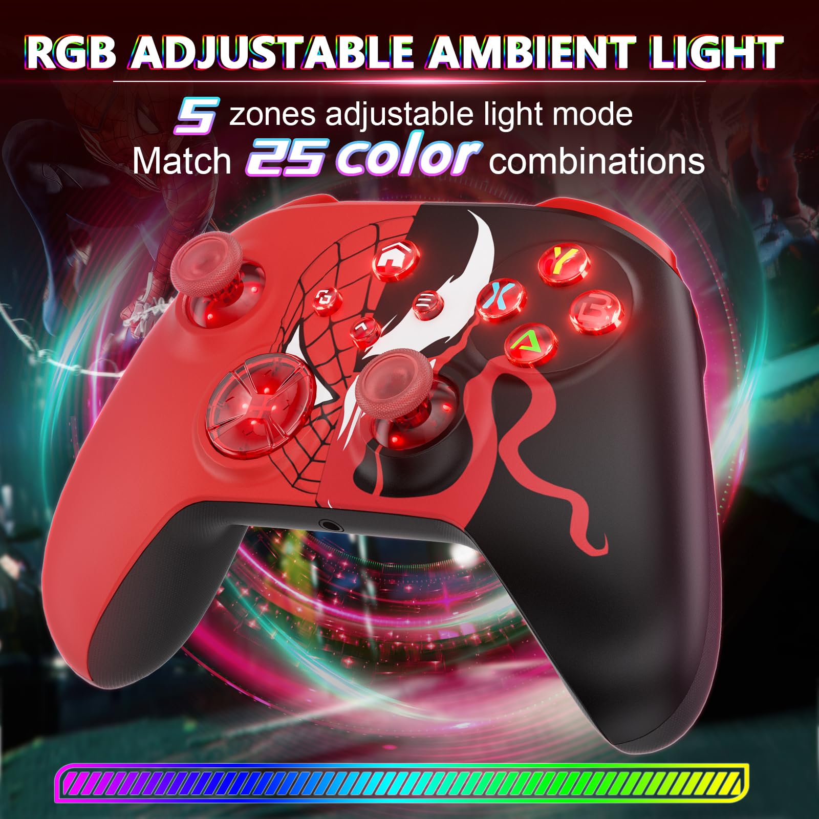 Lapezei Wireless RGB Controller für Xbox Series S/X, mit Xbox One/PC/Android/iOS, Bluetooth Gamepad mit Rücktasten, Vierfach Vibration, Turbo, Makro, 6-Axis Sensor, 3.5mm Audio Jack
