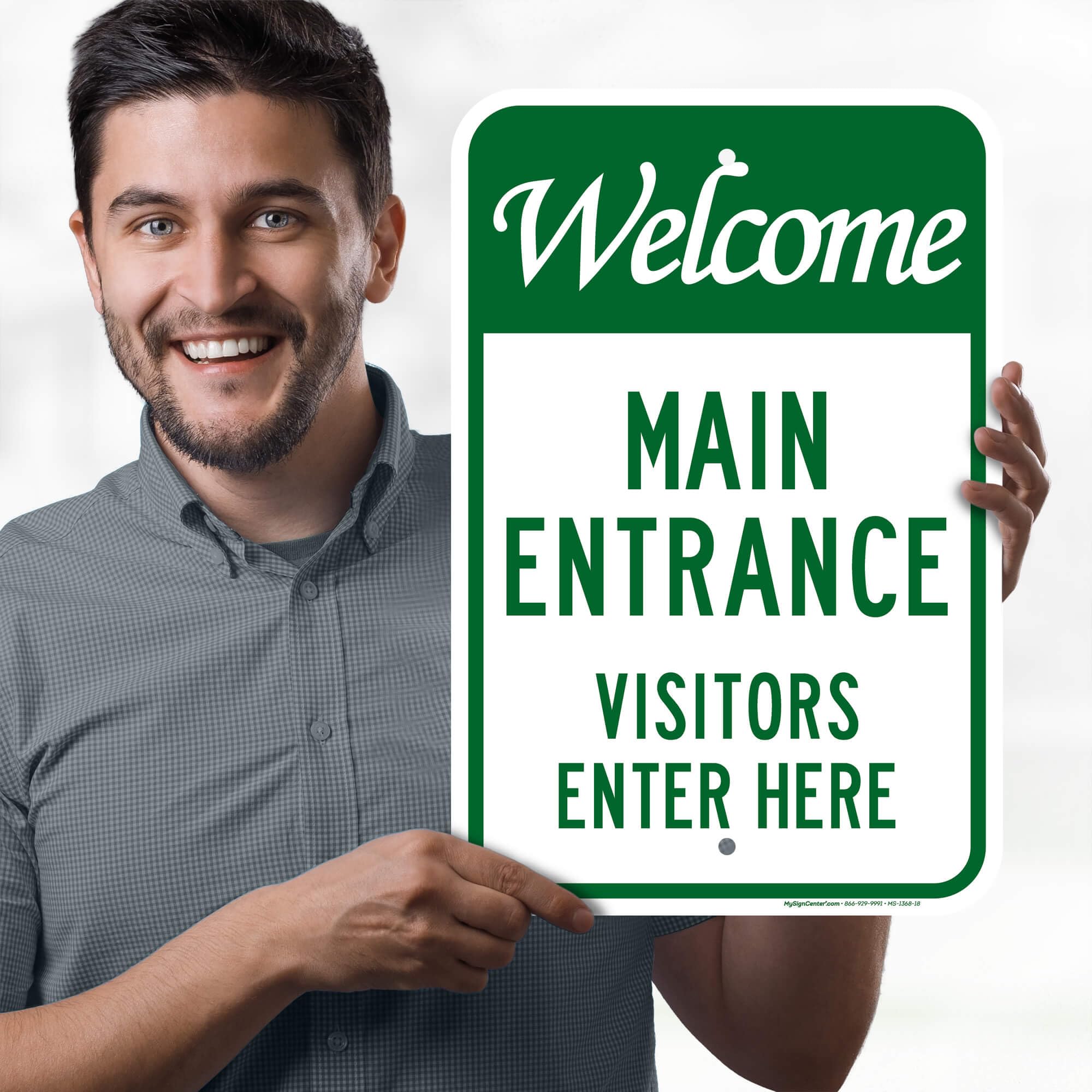 Welcome Main Entrance Visitors Enter Here Sign, 12x18 Inches, Rust Free .063 Aluminum, Fade Resistant, Made in USA by My Sign Center