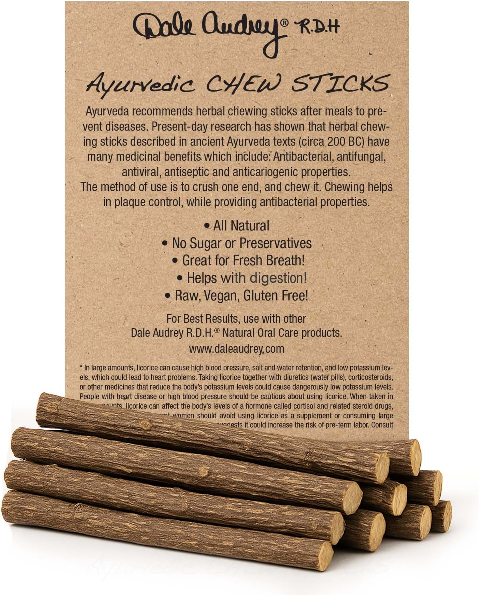 Dale Audrey Ayurvedic chew sticks for humans, organic Licorice Root with Neem, Organic Toothbrush for Oral Care & Fresh Breath | Sugar Free licorice root chew sticks, Glycyrrhiza Glabra - 1.12 Oz