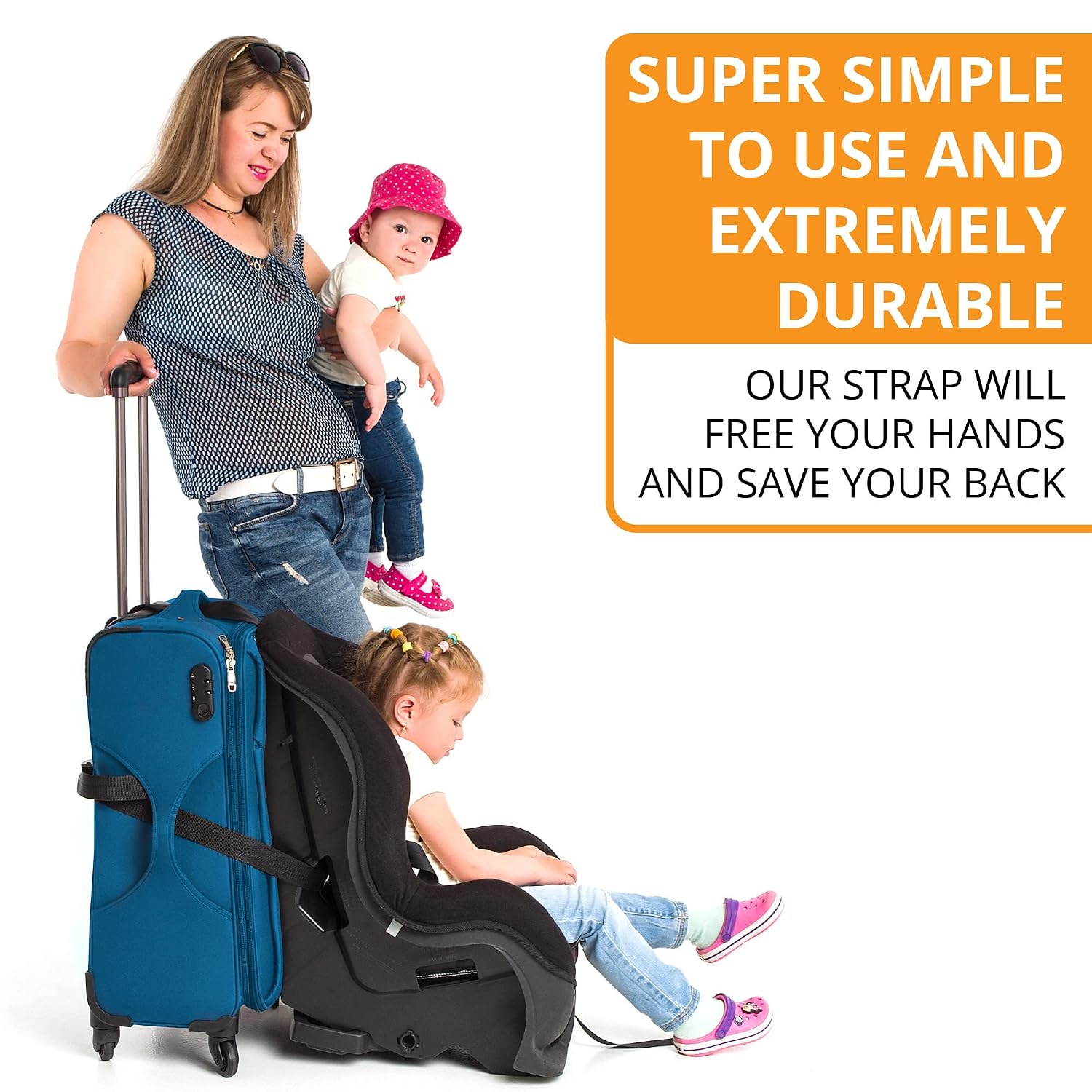 VolkGo Car Seat Travel Belt | Car Seat Travel Strap to Convert Your Car Seat and Carry-on Luggage into an Airport Car Seat Stroller & Carrier - Heavy Duty - Includes Bonus E-Book Gift (Black)