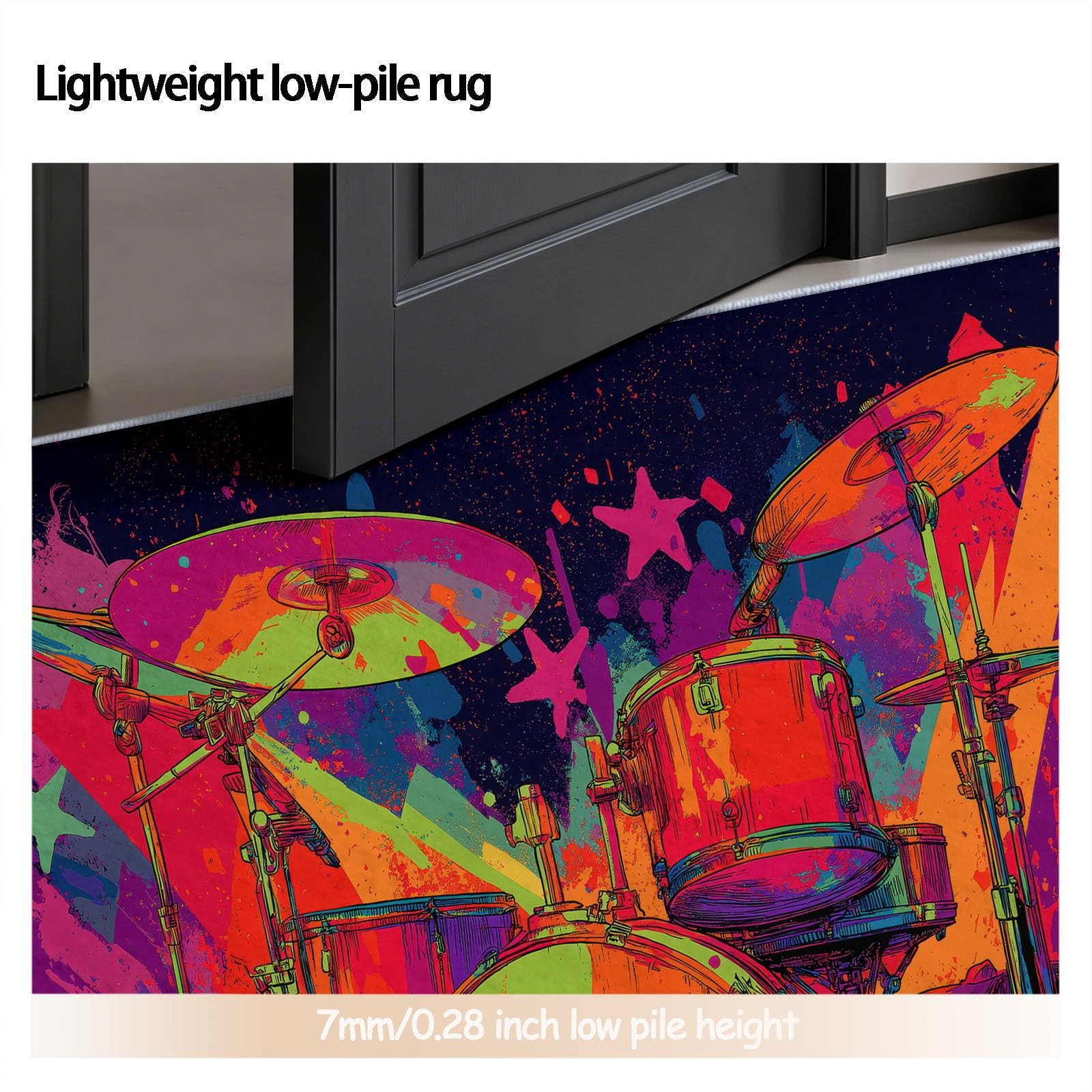 Pop Art Muzyka Okrągły dywan 120 cm Wielokolorowy Gwiazda Bateria Błyskawiczna Salon Okrągła Sypialnia Można prać w pralce Antypoślizgowy dywanik na łóżko do jadalni Kuchnia Biuro, Pokój gier