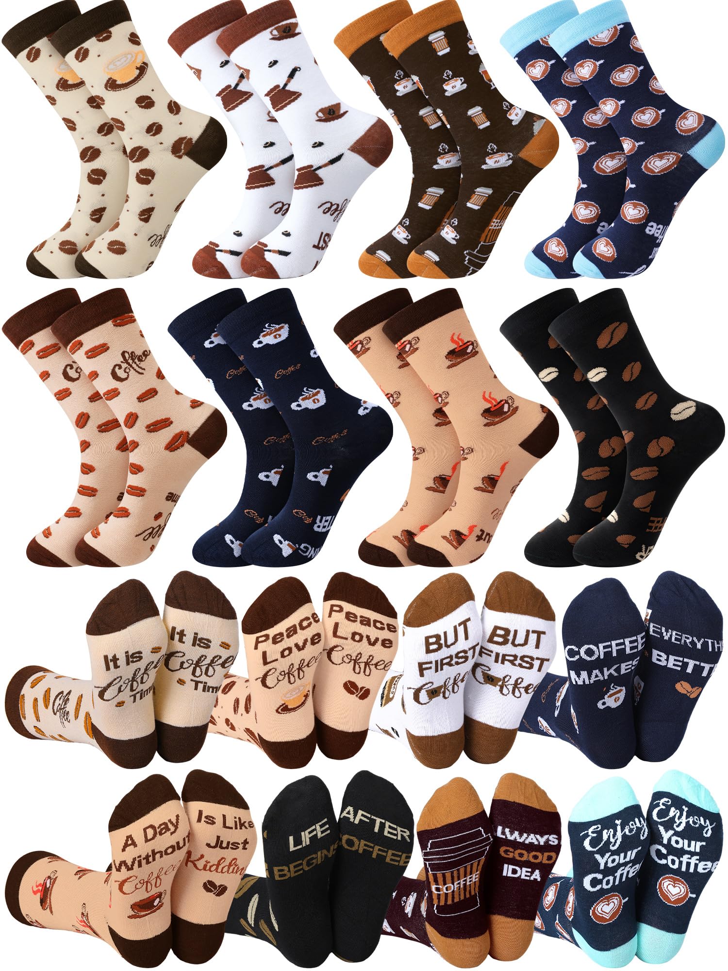 Liitrsh 8 Paar Kaffeesocken für Damen, Baumwolle, Crew-Socken für Erwachsene, Barista, Kaffeeliebhaber, Urlaubsgeschenke