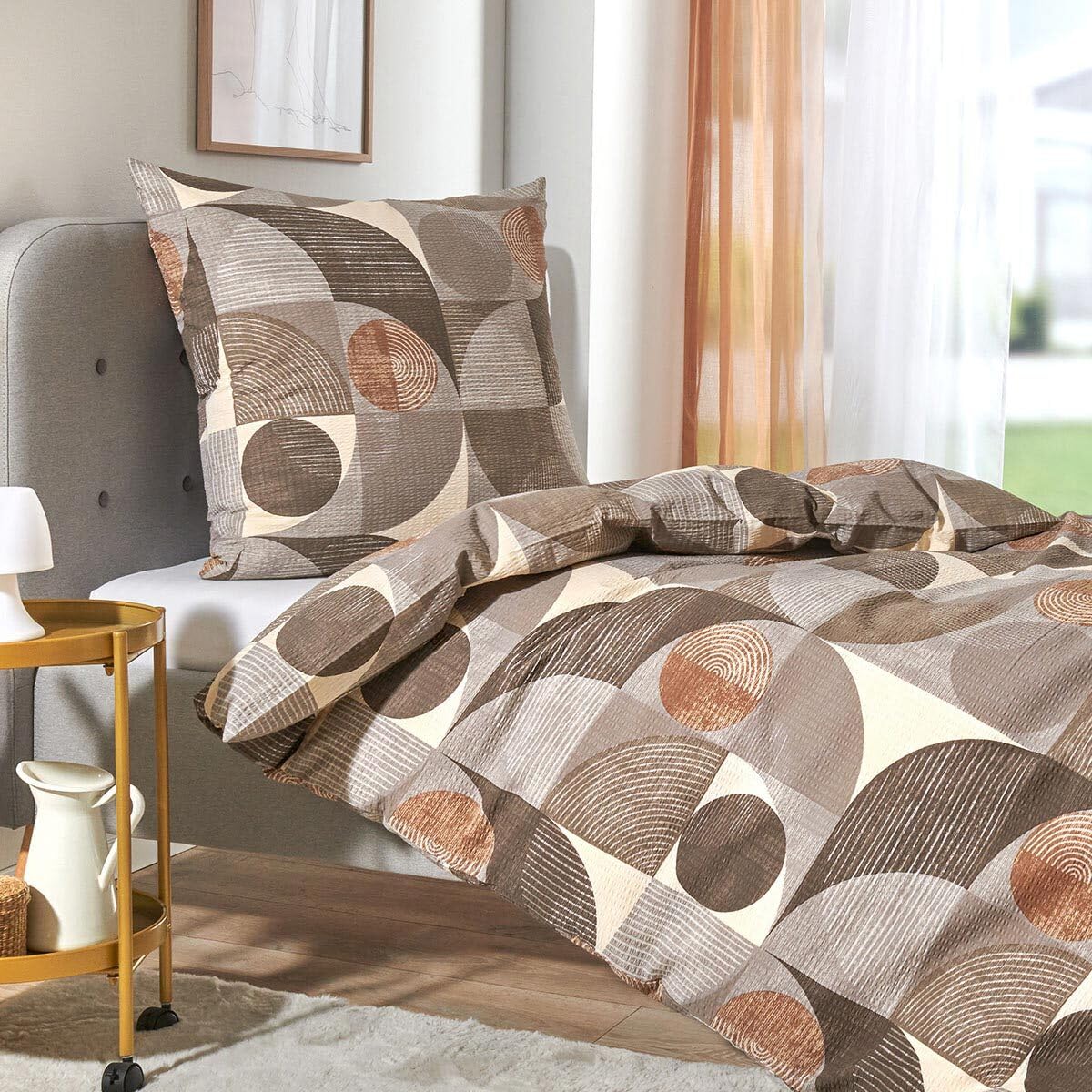 Traumschlaf Seersucker Bettwäsche Parma aus Baumwolle - luftige und Pflegeleichte Sommerbettwäsche in Beige - 155x220 cm + 80x80 cm