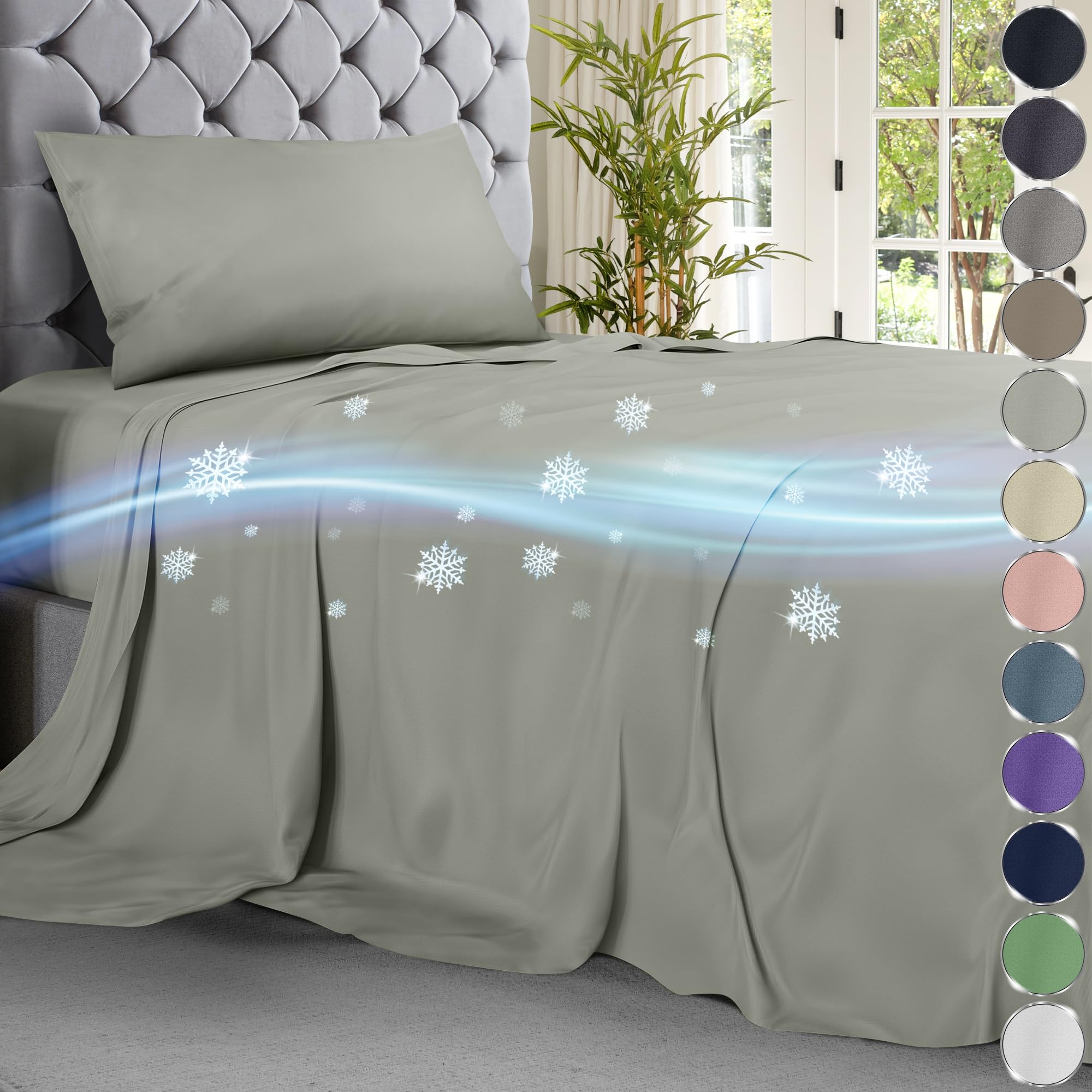 Draps rafraîchissants et luxueux DECOLURE en viscose de bambou gris haut de gamme