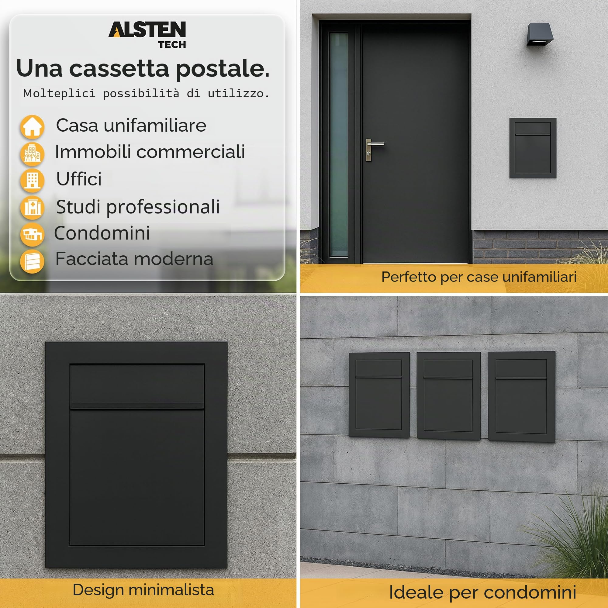 Cassetta della posta da incasso RAL7016 Antracite, in acciaio galvanizzato verniciato a polvere, installazione a filo muro, resistente agli agenti atmosferici, montaggio a parete con