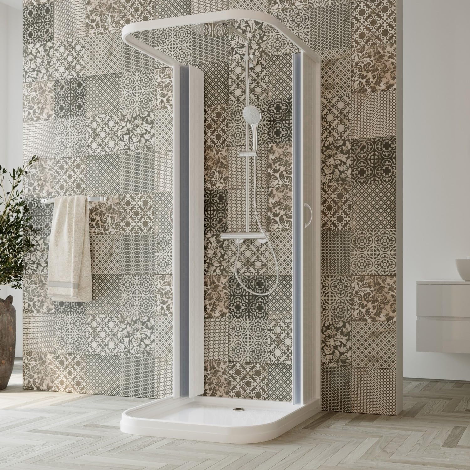 Mampara de ducha de 3 lados de PVC con fuelle 70 x 70 x 70 cm H 185 mod. Narciso con apertura central