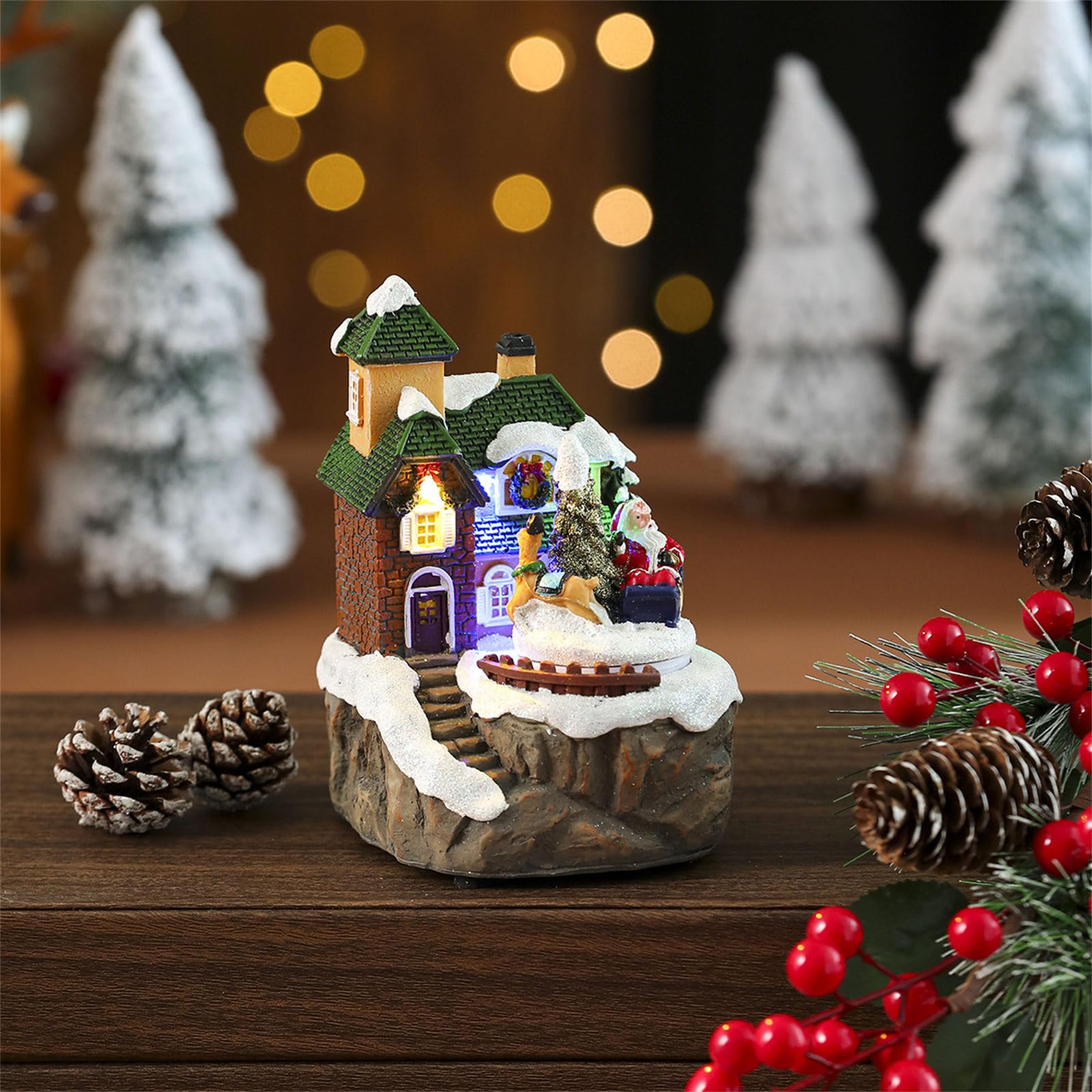 Weihnachtshütten Spieluhr mit rotierendem Weihnachtsmann, Weihnachts Spieluhr, Heimdekoration für, Männer, Frauen, Geschenk, Gebäudedekoration