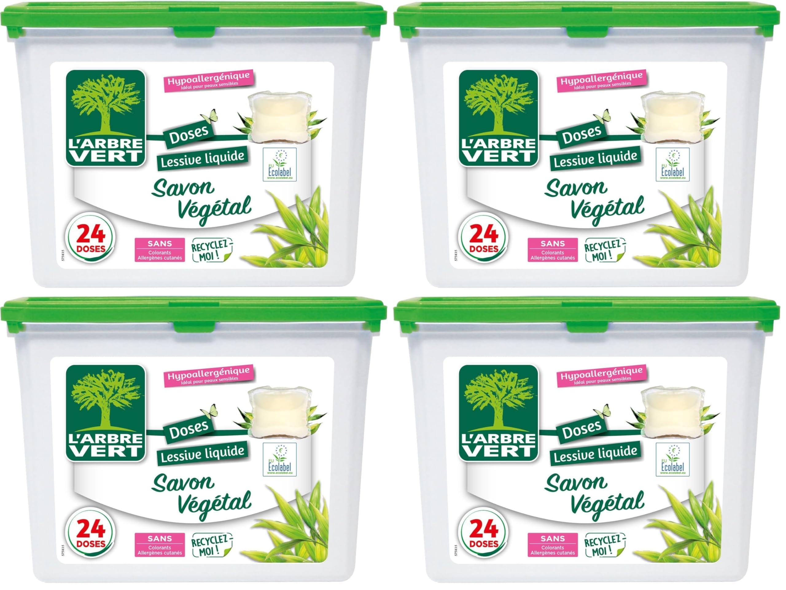L'Arbre Vert Doses Lessive Liquide - Savon Végétal - 633,6 gr - 24 lavages (Lot de 4)