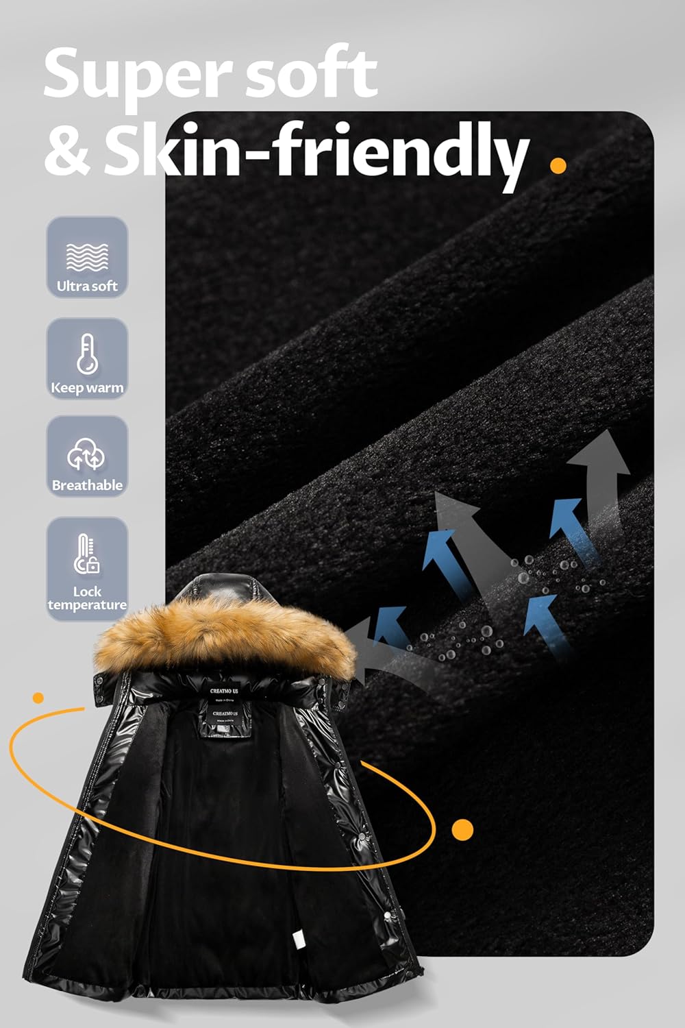 CREATMO US Girl's Winter Fleece Lined Long Parka Puffer Coat Thicken Ski Jacket With Fur Trim Hood - Image 3