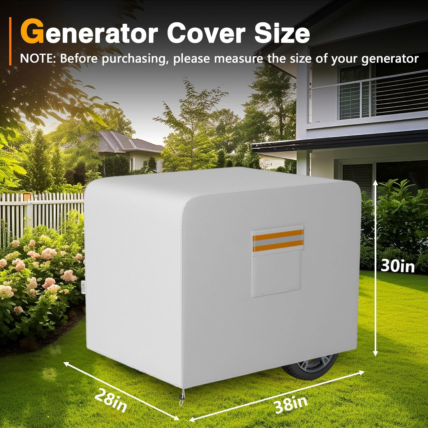 EVRBUL Generator Cover, 38”L x 28”W x 30”H Heavy Duty Waterproof 420D All-Weather Generator Cover with Storage Pocket Compatible with Most Generators 5500-15000 Watt (Gray)