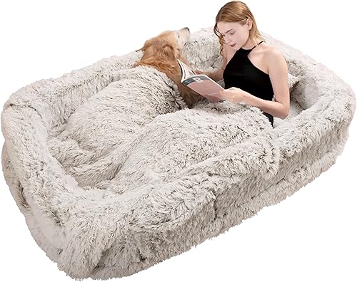 Miniatura 1 de Cama para mascotas grandes para perros humanos, no se desprende, 69 x 41 x 13 pulgadas, para mascotas pequeñas, medianas y grandes, con manta y